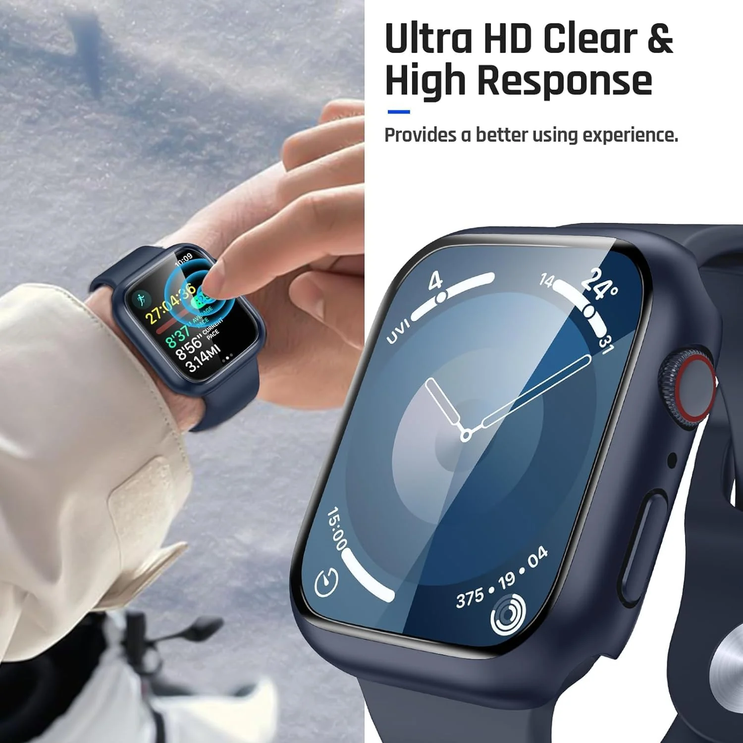DL3 Mobilak Hard Case Designed for Apple Watch SE 6 5 4 40mm, Built-in 9H [HD Clear] Tempered Glass Screen Protector, [Full Protection] Slim Cover for iWatchSE 6 5 4 40mm - Blue