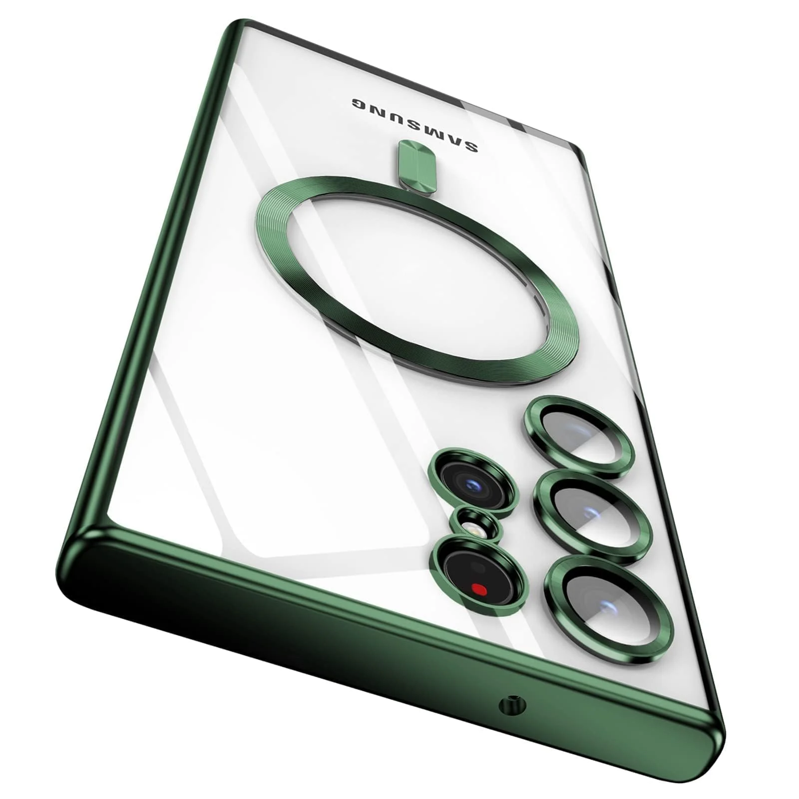 DL3 Mobilak Clear TPU Card Holder Case for Samsung Galaxy S24 Ultra with Camera Protection and Ring Holder - Green