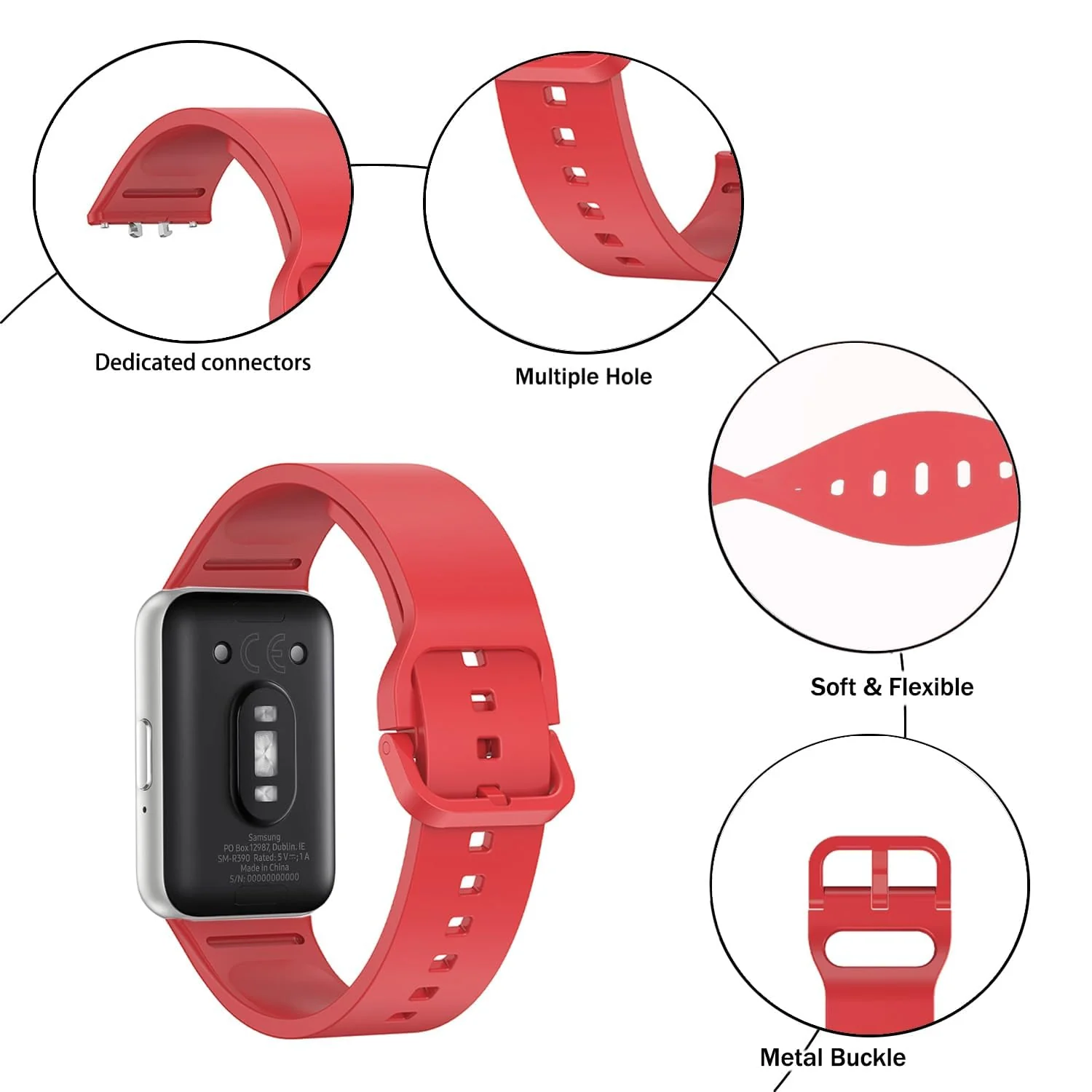 DL3 MOBILAK Soft Silicone Sport Watch Strap for Samsung Galaxy Fit 3, Red