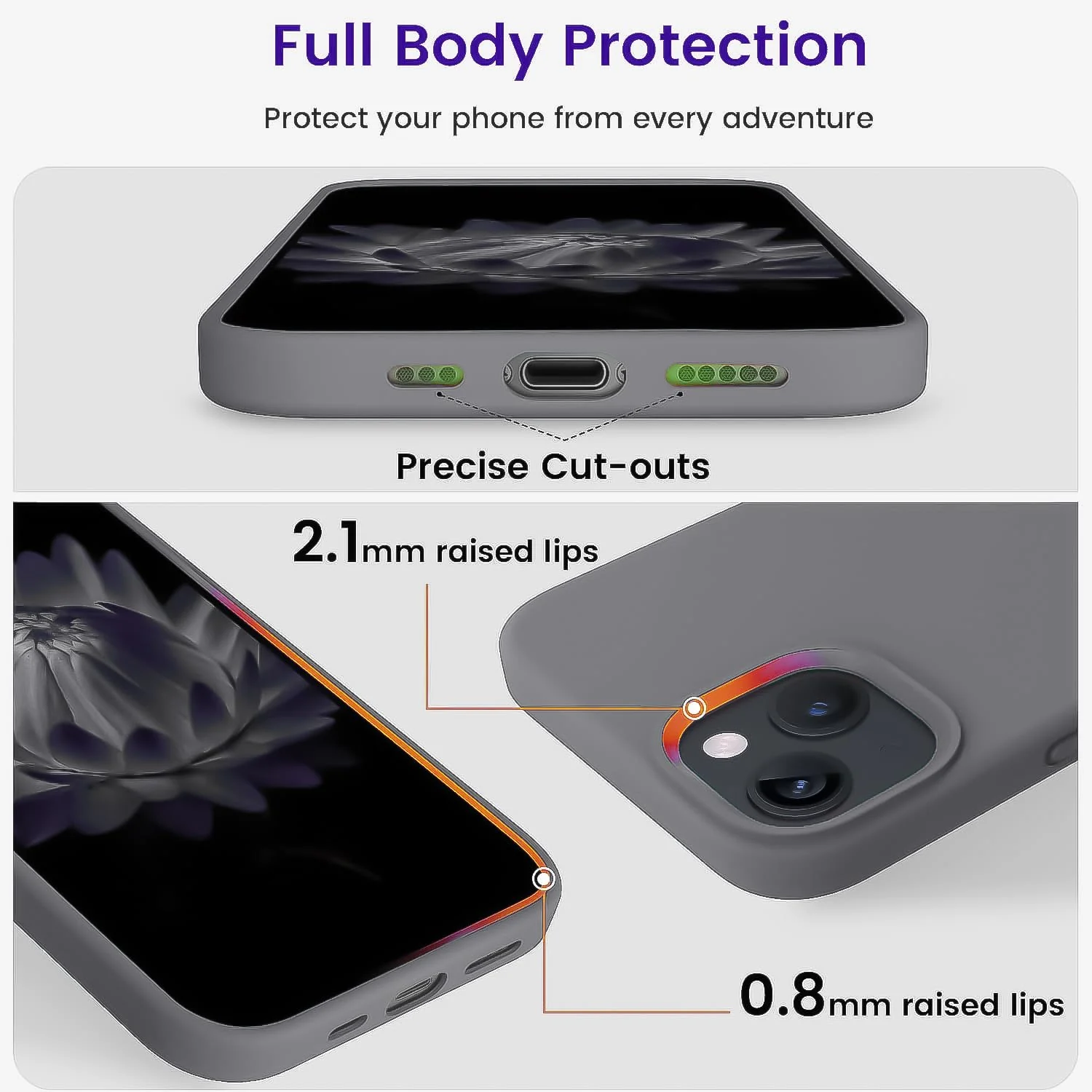 DL3 Mobilak Liquid Silicone Protective Case for iPhone 13 / iPhone 14 with Camera Protection and Microfiber Lining - A Gray