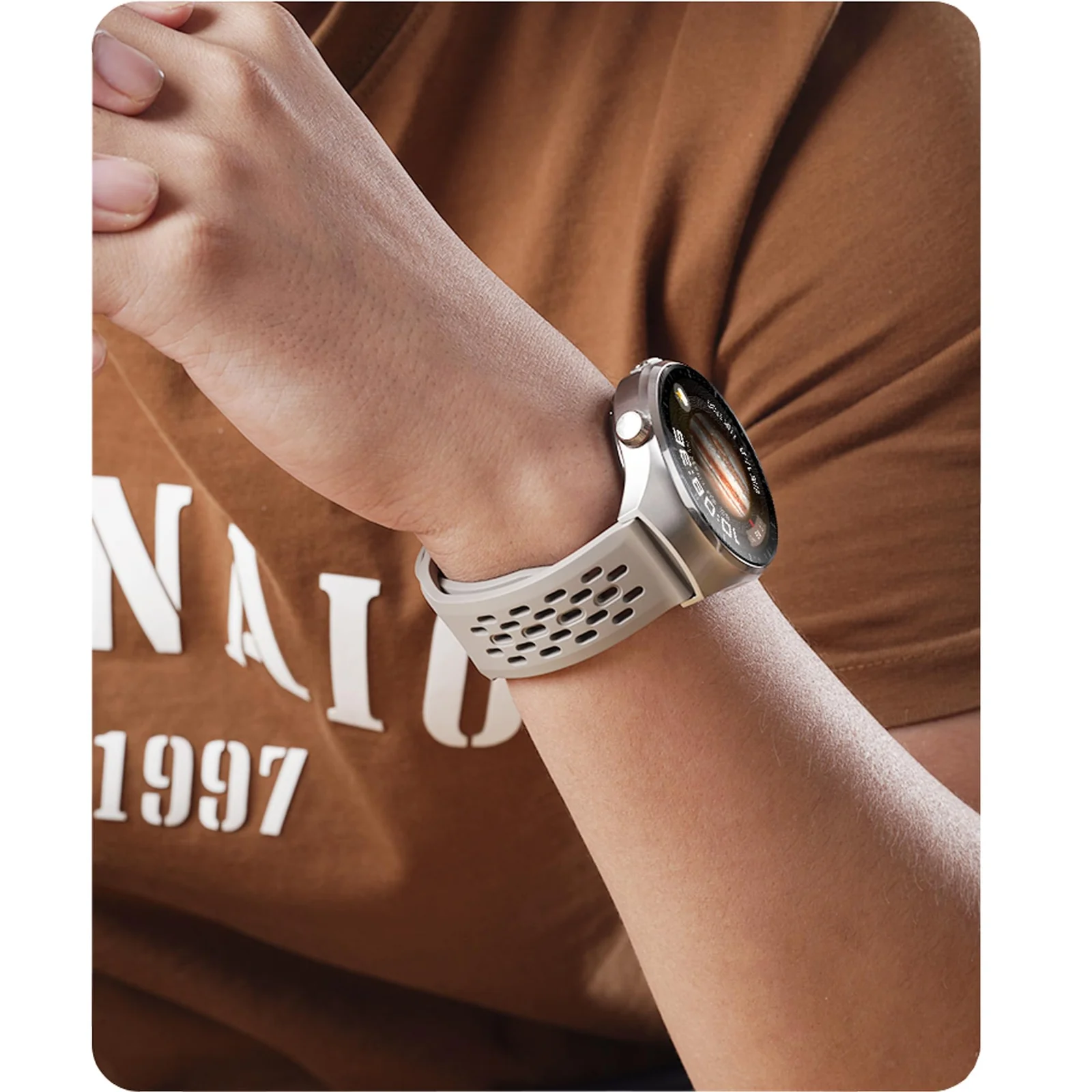 DL3 Mobilak 22mm Breathable Sport Band for Xiaomi Redmi Watch 5 Lite/5 Active/Samsung Galaxy Watch 3 45mm/Watch 46mm/Gear S3/Huawei watch GT6 GT5 GT4 GT3 GT2 (46MM)/GT2E/GT 3 Pro/GT 5 Pro, Soft Silicone Strap - Starlight