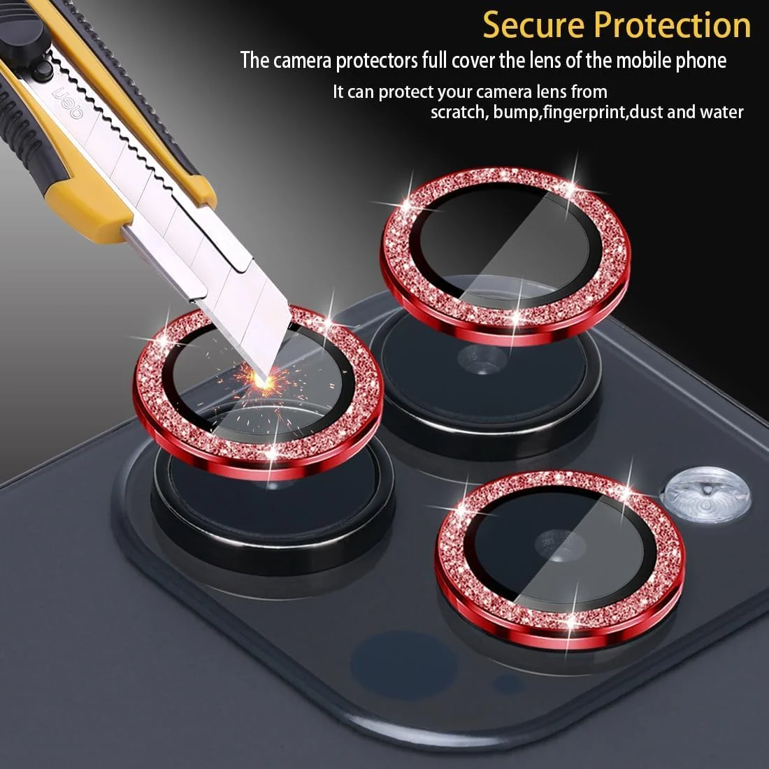 DL3 Mobilak Camera Lens Protector For iPhone 15 Pro/iPhone 15 Pro Max, [Keep Original Shooting] Tempered Glass Screen Protector Metal Individual Camera Cover, Case Friendly - Glittle Red