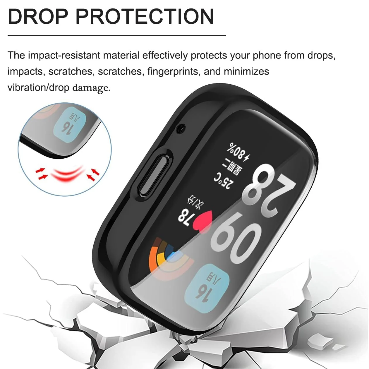 DL3 Mobilak Case for Xiaomi Redmi Watch 3 Lite/Active With Built-in Screen Protector, All-Around Soft TPU Shockproof Cover, Slim Guard Thin Bumper Shell Protector - Black