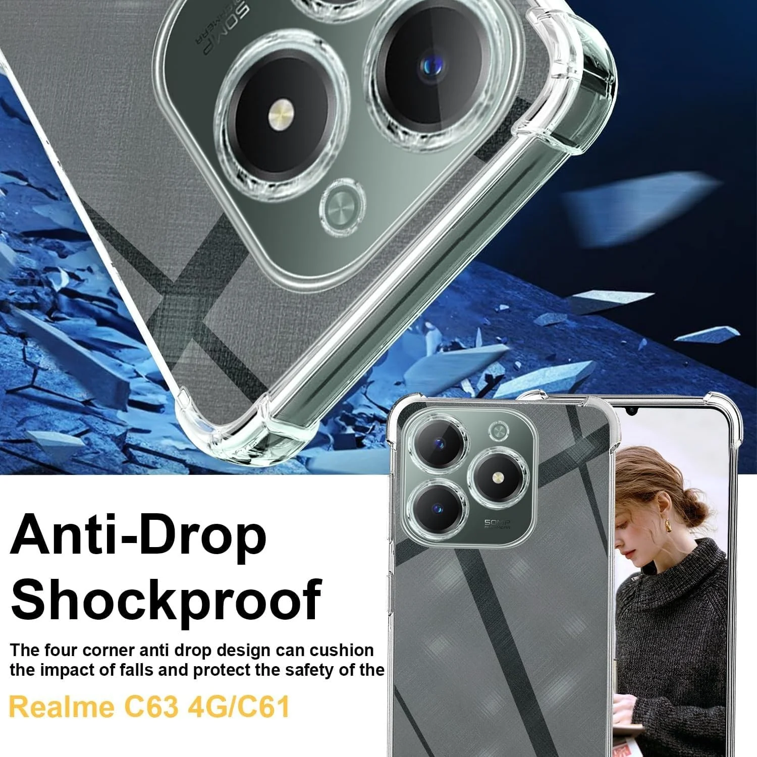 DL3 Mobilak Clear TPU Case for realme C63 / realme C61, Camera protection, Shock-absorbing protection, Scratch-resistant surface - Clear