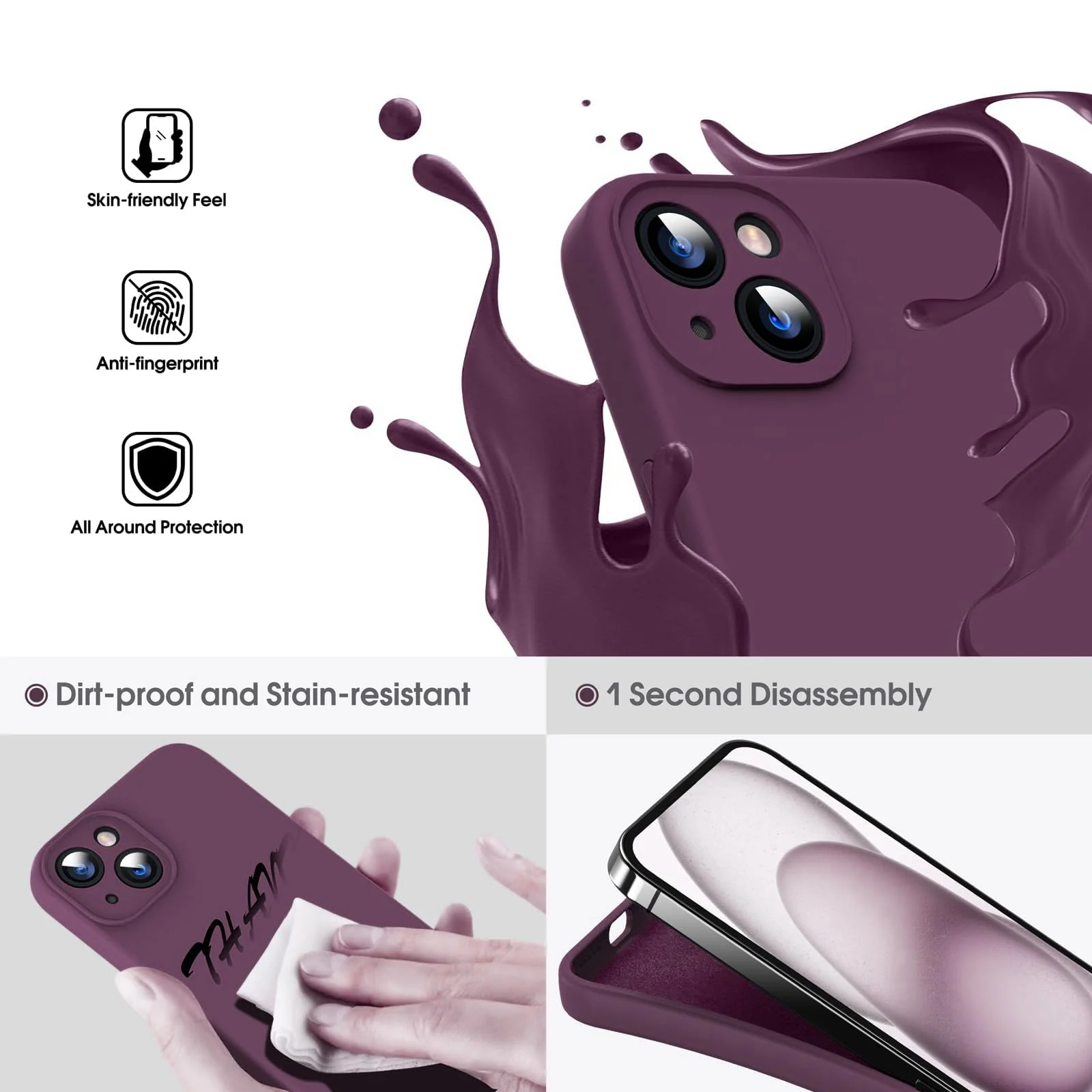 DL3 Mobilak Liquid Silicone Protective Case for iPhone 13 (6.1 Inch) with Camera Protection and Microfiber Lining - Purple