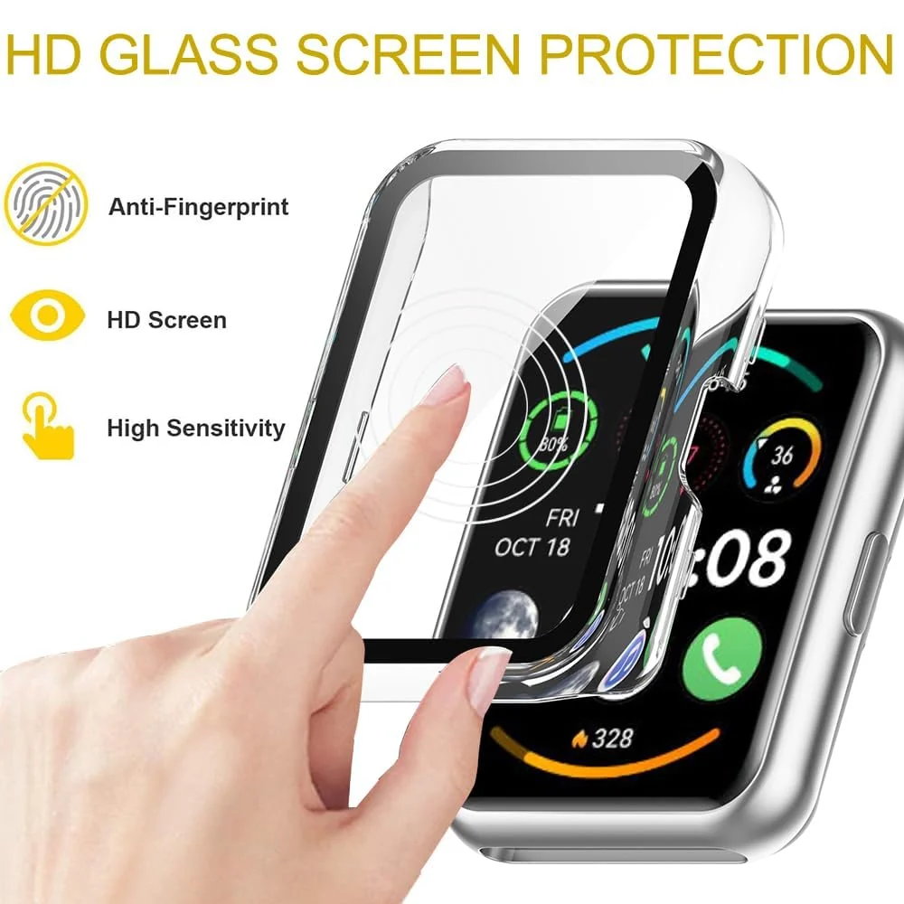 DL3 Mobilak Protective Case Compatible with Huawei Watch Fit 2 9H Hardness PC Case Bumper Full Slim Protective Cover with Tempered Glass For Huawei Watch Fit2 - Clear
