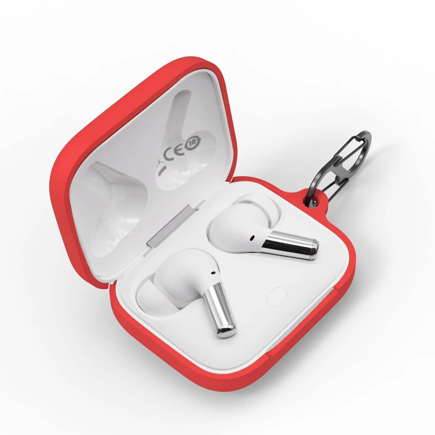DL3 Mobilak Silicone Case Compatible with OnePlus Buds Pro Earbuds, Soft Silicone Protective Case Cover, Shockproof Sleeve with Carabiner - Red