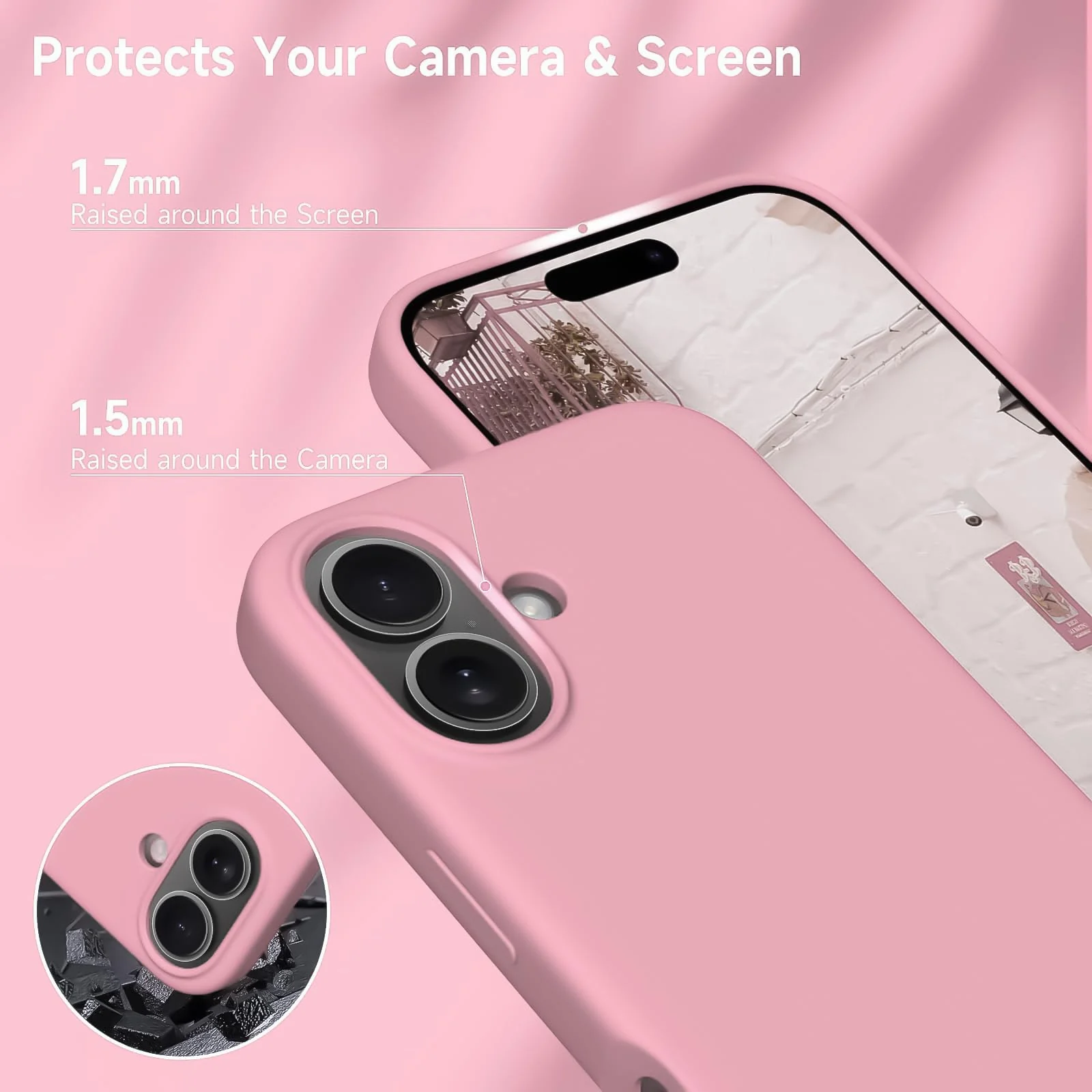 DL3 Mobilak Liquid Silicone Case for iPhone 16 + Plus 6.7-Inch, Supports wireless charging, Shock-absorbing protection, Scratch-resistant surface - Pink