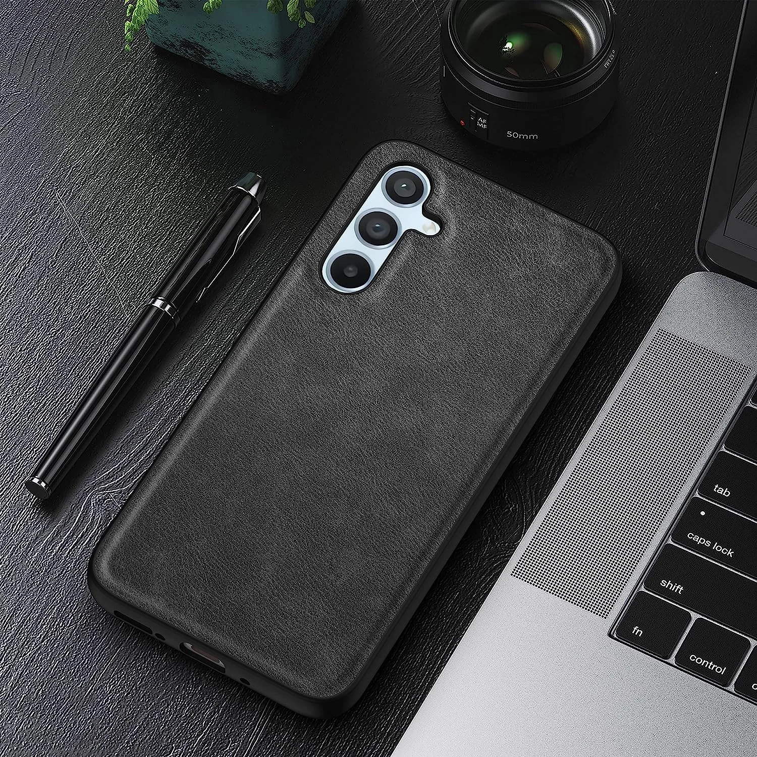 DL3 Mobilak Faux Leather Protective Case for Samsung Galaxy A14 5G / 4G with Camera Protection and Shockproof Design - Black