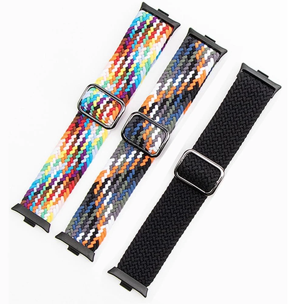 DL3 Mobilak Braided Band For Redmi 4/5 / 6 / Xiaomi Smart Band 8 Pro/Band 9 Pro for Women Men, Adjustable Braided Bands Straps Elastics Sport Wristband Nylon Strap - Colorful Black