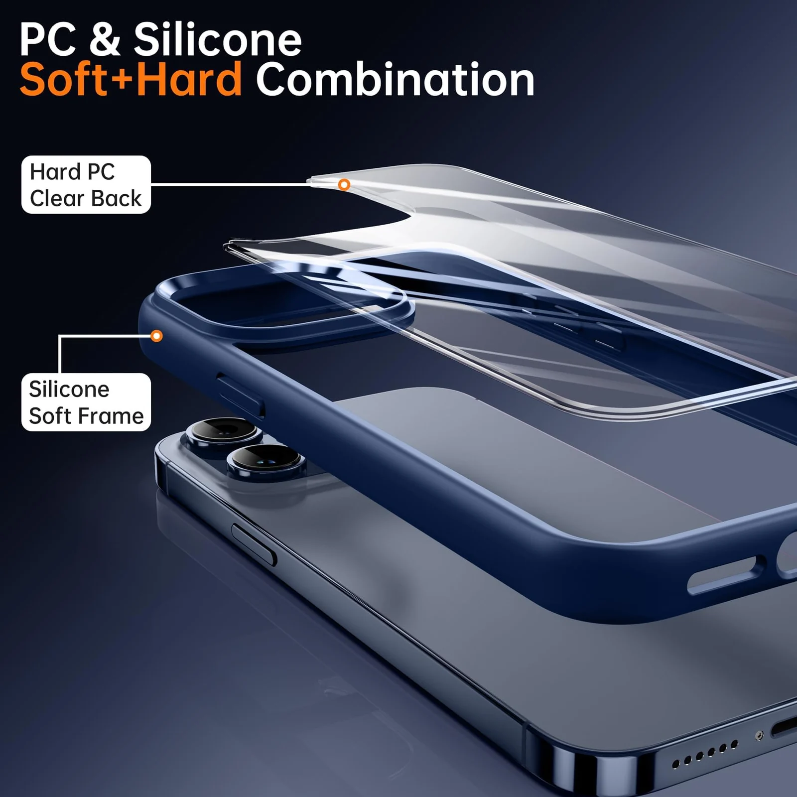 DL3 Mobilak Clear TPU Case for iPhone 15 Pro Max 6.7-Inch, Supports wireless charging, Shock-absorbing protection, Anti-fingerprint finish - Blue
