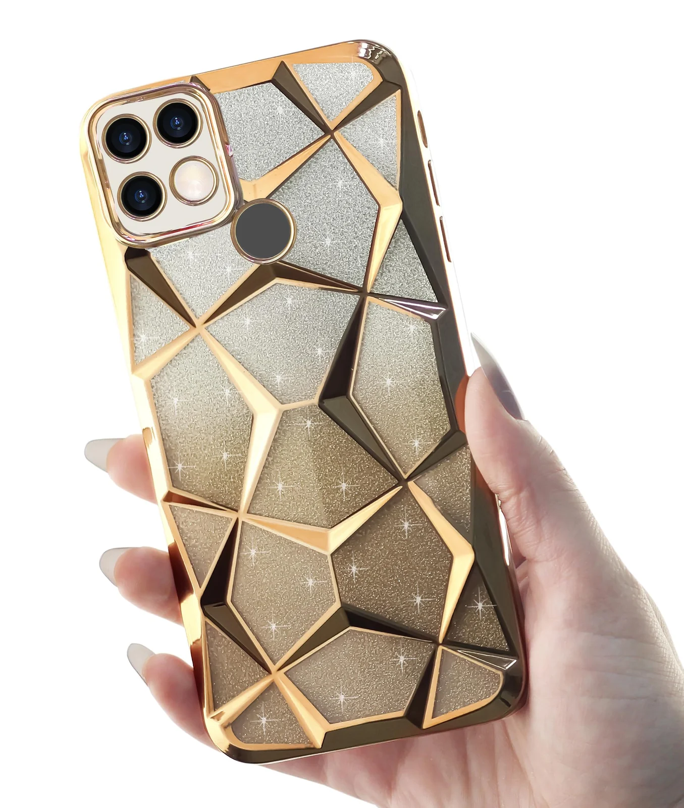 DL3 Mobilak Compatible with OPPO A15 / OPPO A15S Case Plating Bling Gradient Glitter Clear Cover Soft TPU Silicone Cute Camera Protection Shockproof Back for Women Girls Case - Gold