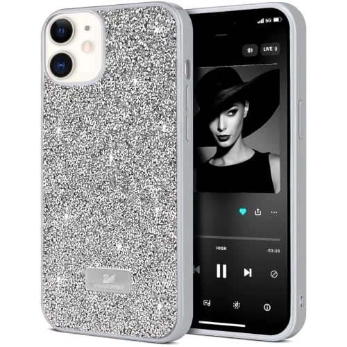 DL3 Mobilak Glitter Rhinestone Protective Case for iPhone 12 6.1-Inch with Shockproof Design - Silver 2