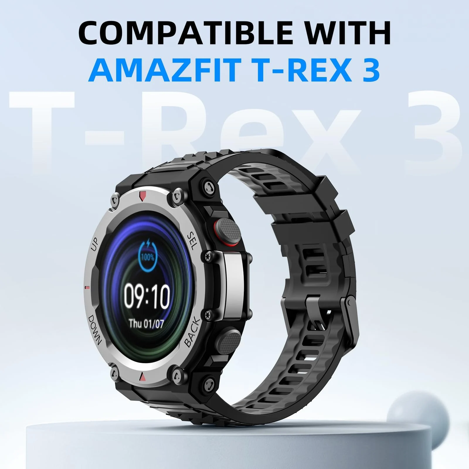 DL3 Mobilak Strap Compatible with Amazfit T-Rex 3, Men Women Sport Waterproof Soft Breathable Silicone Watch Bands Compatible with Amazfit T-Rex 3 with 1 Install Tool - Black
