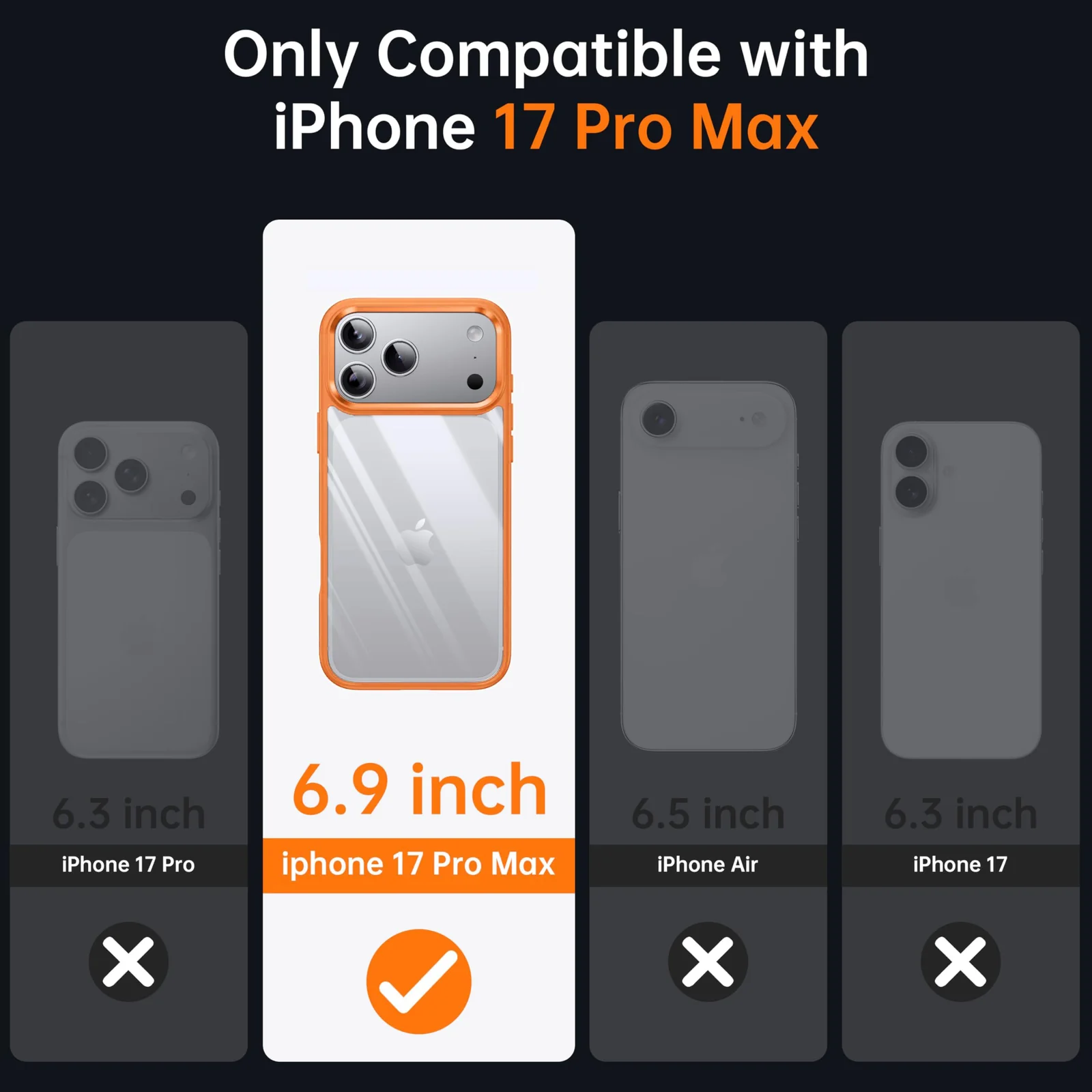 DL3 Mobilak Clear PC and TPU Protective Case for iPhone 17 Pro Max 6.9 Inch with Military-Grade Protection and Anti-Yellowing Design - Orange