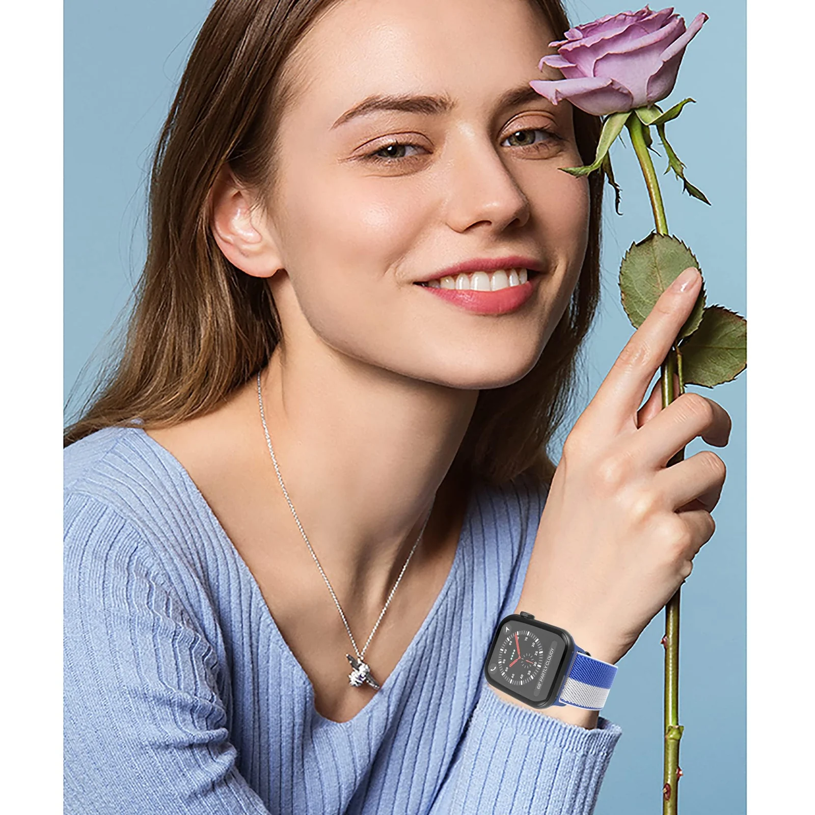 DL3 Mobilak Nylon Solo Loop Stretchy Straps For Apple Watch Band 49mm 45mm 44mm 42mm 41mm 40mm 38mm, Elastic Wristbands for iwatch Series 8 Ultra 7 6 5 4 3 2 1 Se (42MM/44MM/45MM/49MM) - Blue Grey