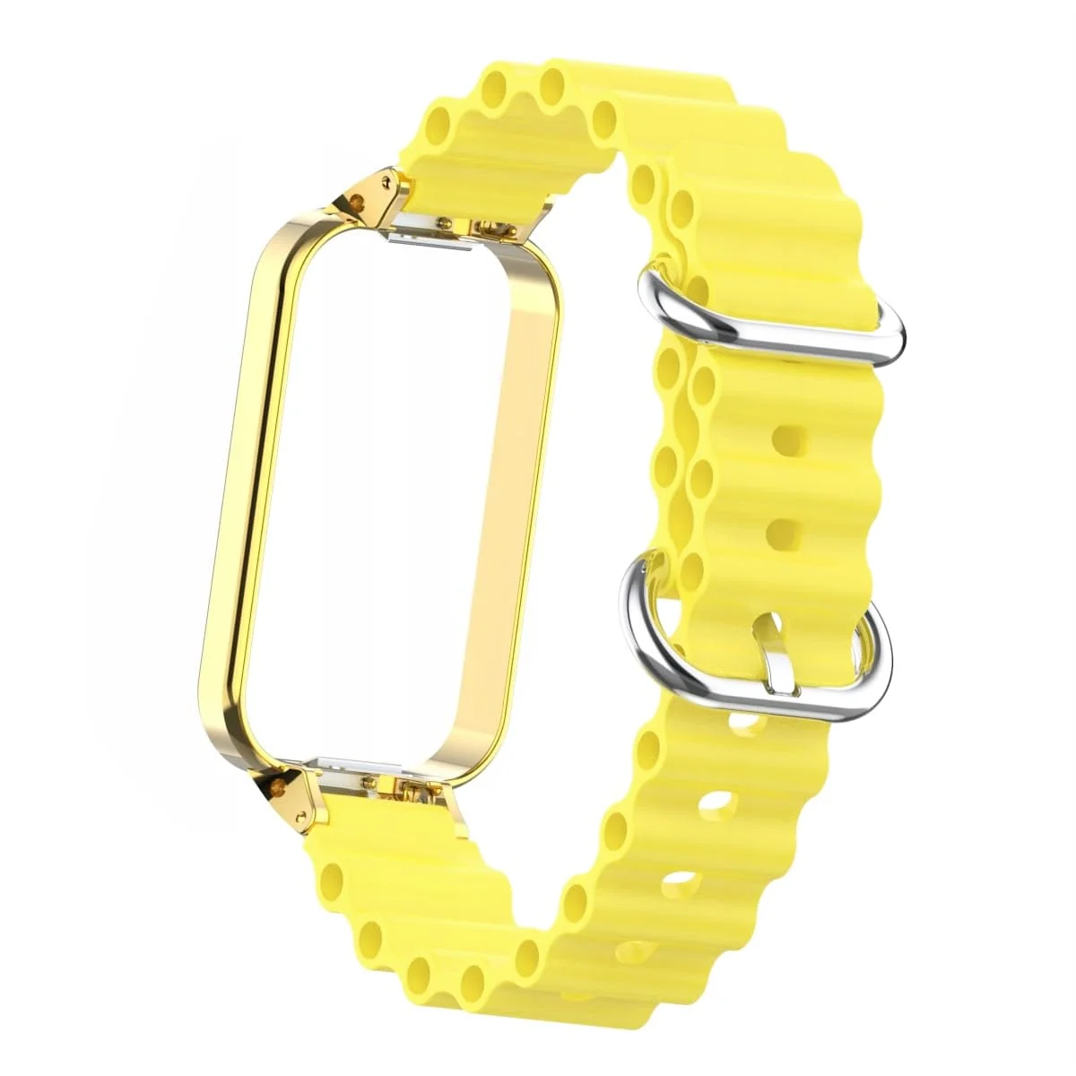 DL3 Mobilak Ocean Strap Compatible with Xiaomi Redmi Band 2/Smart Band 8 Active, Adjustable Silicone Band with Metal Buckle and Frame for Women and Men - Yellow