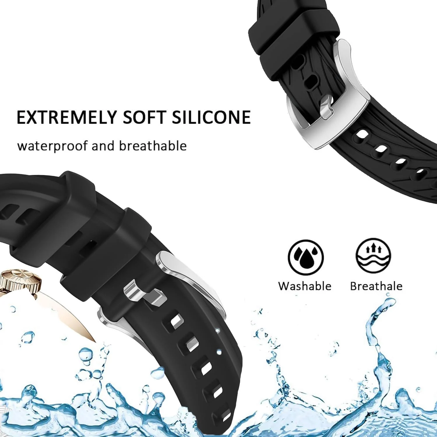 DL3 Mobilak 22mm Silicone Strap for Xiaomi Redmi Watch 5 Lite/5 Active/Samsung Galaxy Watch 3 45mm/Watch 46mm/Gear S3/Huawei watch GT6 GT5 GT4 GT3 (46MM)/GT2E/GT 3 Pro/GT 5 Pro, Silicone Sport Replacement Band - Black