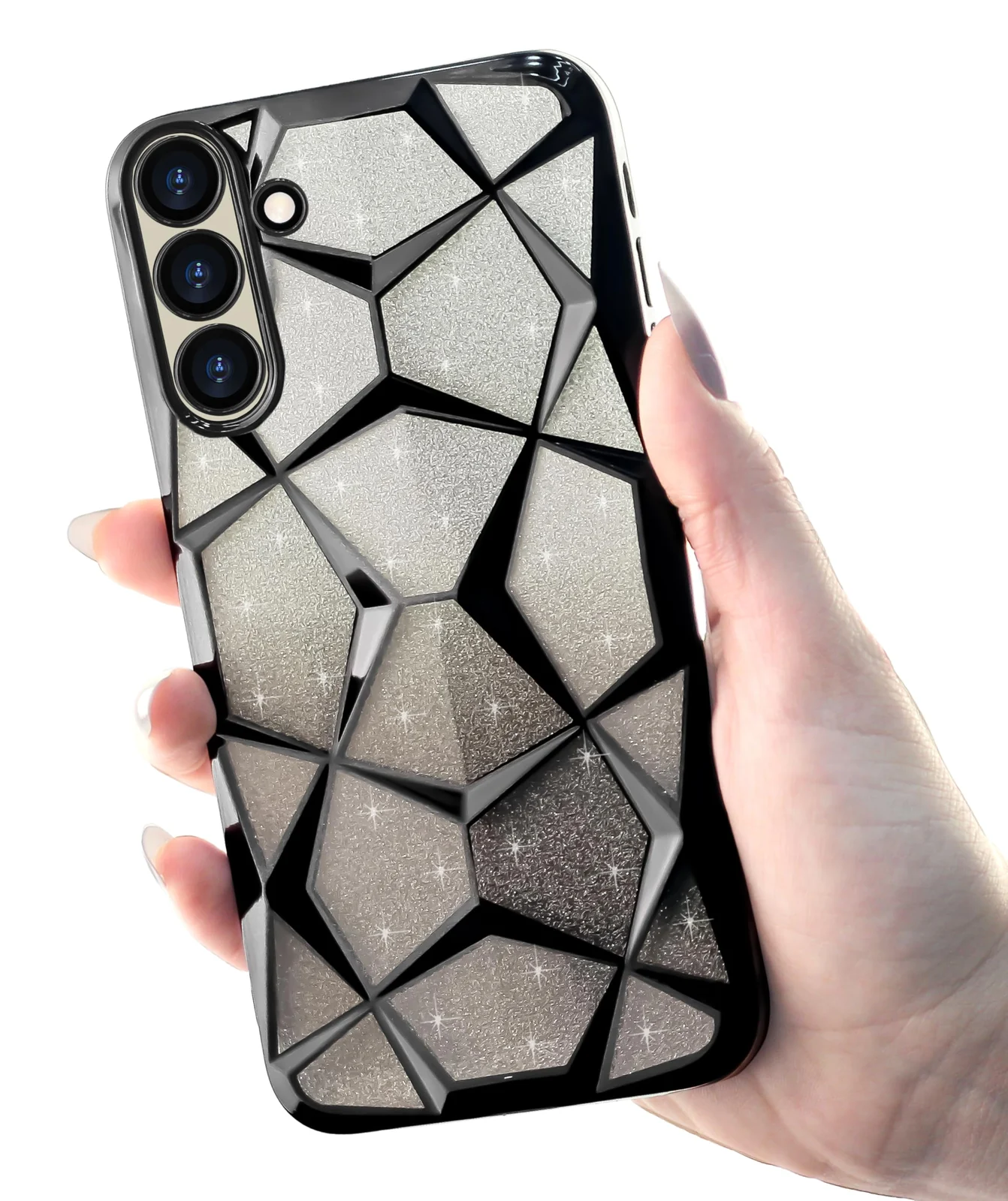DL3 Mobilak Compatible with Samsung Galaxy A56 Case Plating Bling Gradient Glitter Clear Cover Soft TPU Silicone Cute Camera Protection Shockproof Back for Women Girls Case - Black