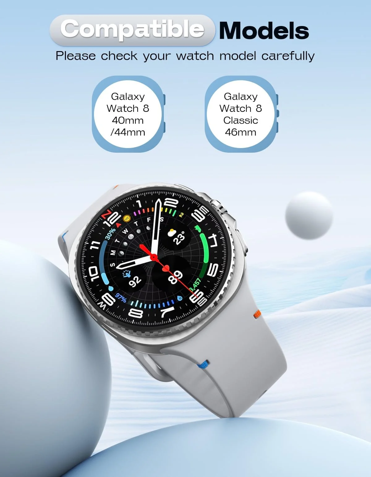 DL3 Mobilak Silicone Bands Compatible with Samsung Galaxy Watch 8 Band 40mm 44mm, Galaxy Watch 8 Classic Band 46mm, Waterproof Soft Wristband Sport Strap for Galaxy Watch 8 Bands 2025 Women Men - Light Gray