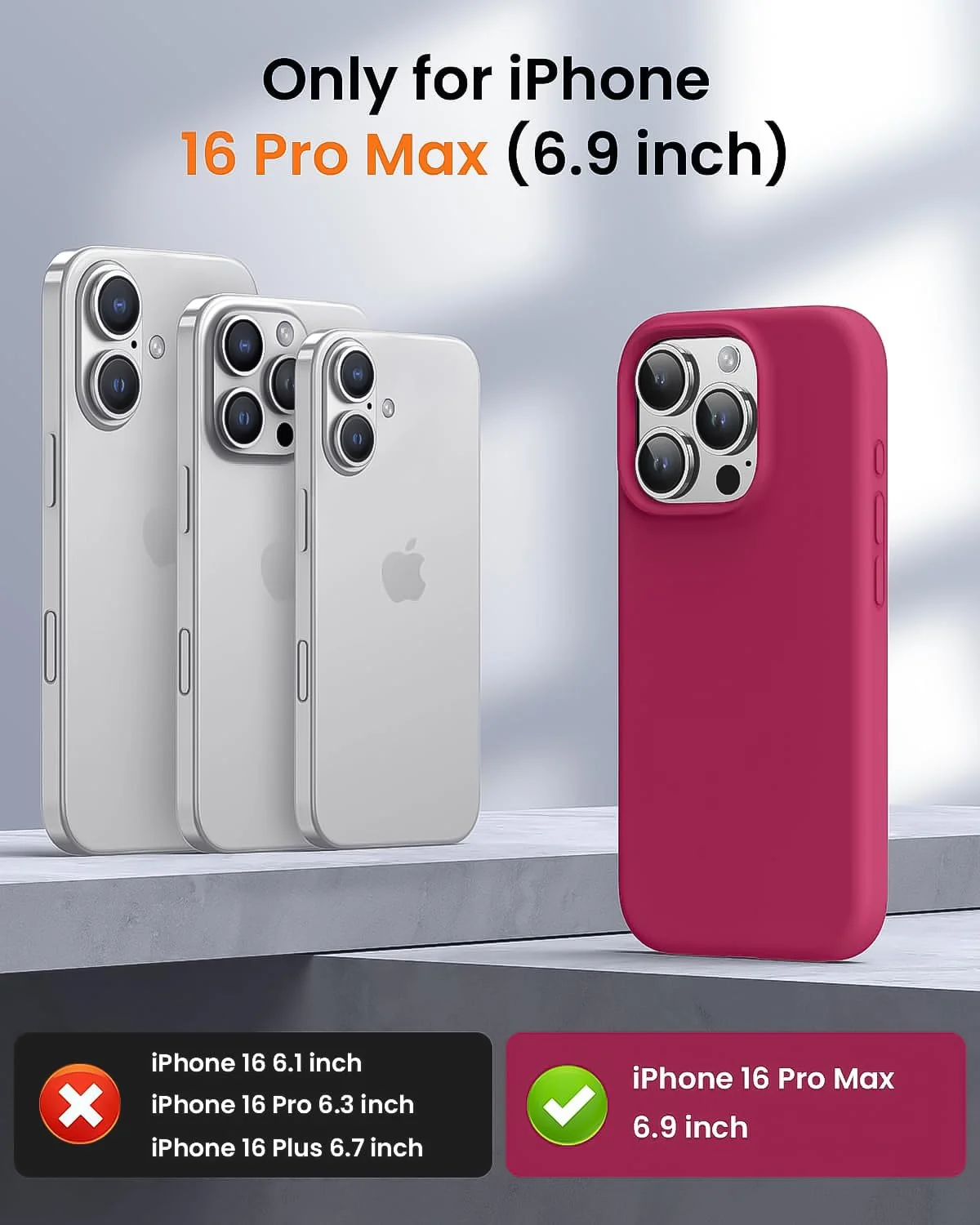 DL3 Mobilak Liquid Silicone Case for iPhone 16 Pro Max 6.9-inch, Supports wireless charging, Shock-absorbing protection, Scratch-resistant surface - Rose Red