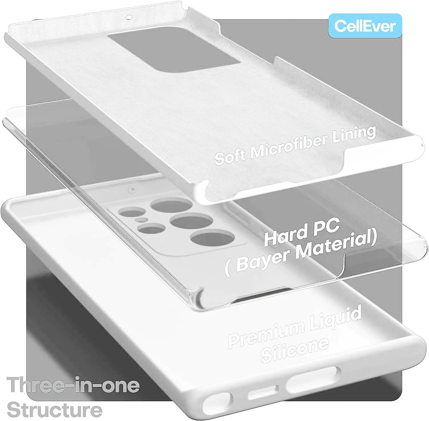DL3 Mobilak Silicone Protective Case for Samsung Galaxy S24 Ultra, Shock-absorbing protection, Built-in kickstand, Integrated ring holder - White