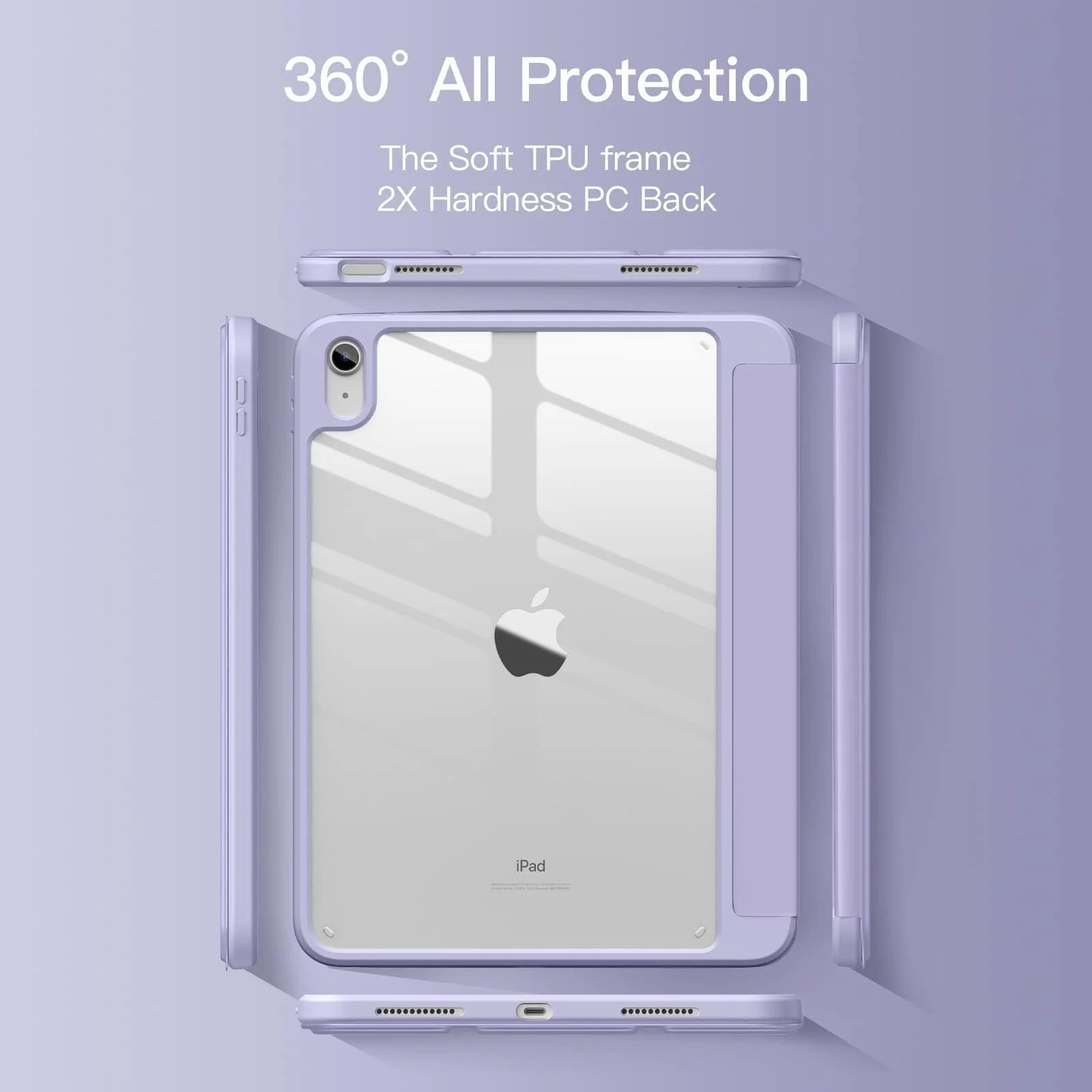 DL3 Mobilak Case for For iPad Air 11-Inch M2 (2024), iPad Air 5/4 (2022/2020 5th/4th 10.9-Inch), Clear Shockproof Back Cover Built-in Pencil Holder, Auto Sleep/Wake - Lavender