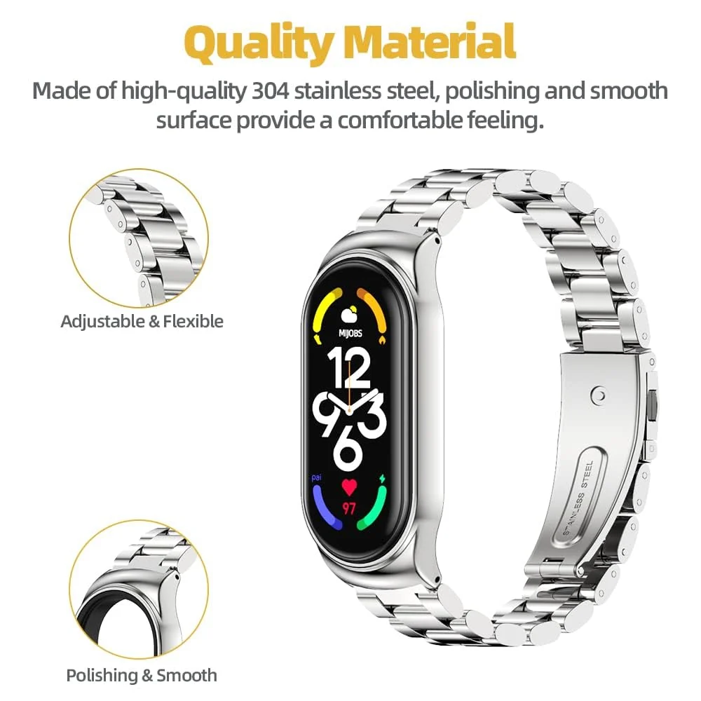 DL3 Mobilak Compatible For Xiaomi Mi Band 7 Strap, Metal Bracelet MiBand 7 Waterproof Stainless Steel Wrist Strap Accessory Band Strap for Xiaomi Mi Smart Band 7 - Black