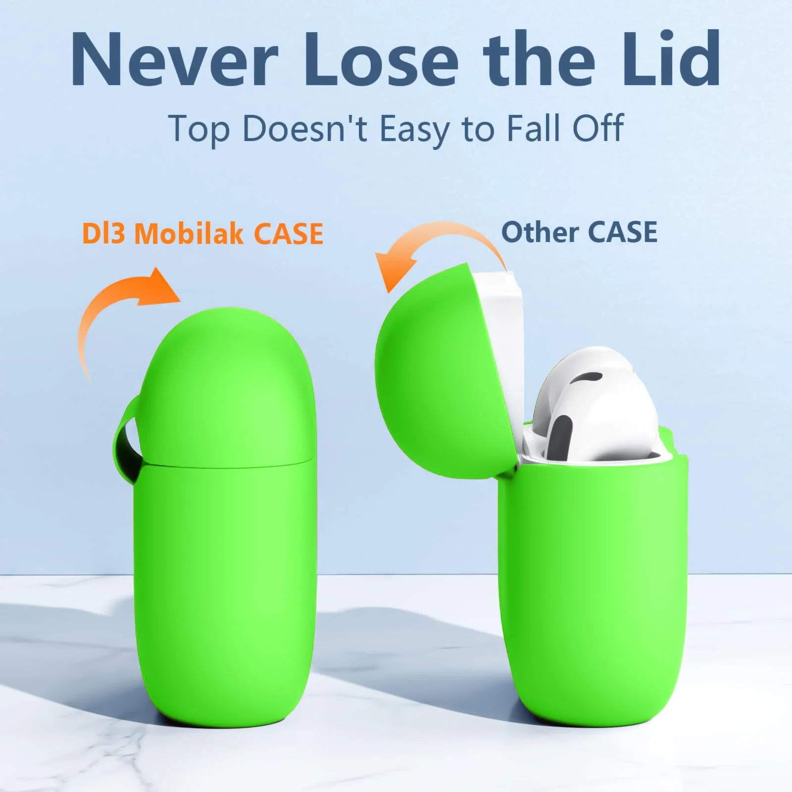 DL3 Mobilak AirPods 3 Case Cover, Silicone Protective Accessories Skin with Keychain Compatible with Apple AirPod 3rd Generation 2021 for Women Girl, Front LED Visible - Neon Green