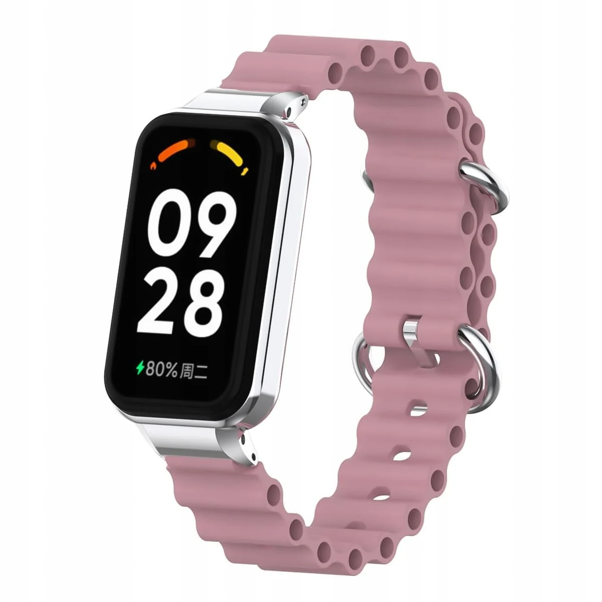 DL3 Mobilak Ocean Strap Compatible with Xiaomi Redmi Band 2/Smart Band 8 Active, Adjustable Silicone Band with Metal Buckle and Frame for Women and Men - Rosy Brown