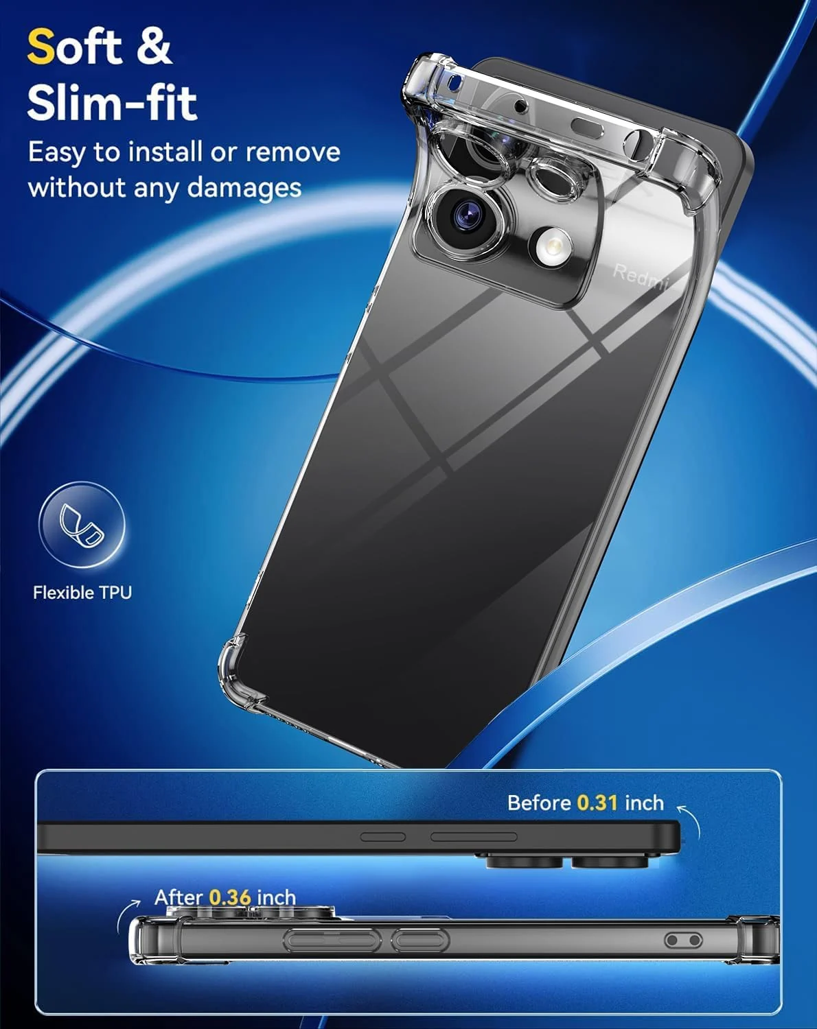 DL3 Mobilak Case Compatible with Xiaomi Redmi Note 13 Pro 4G/Poco M6 Pro 4G (Not Fit 5G), Cover Silicone TPU Gorilla Anti-shock Protector Camera Shockproof Corners - Clear