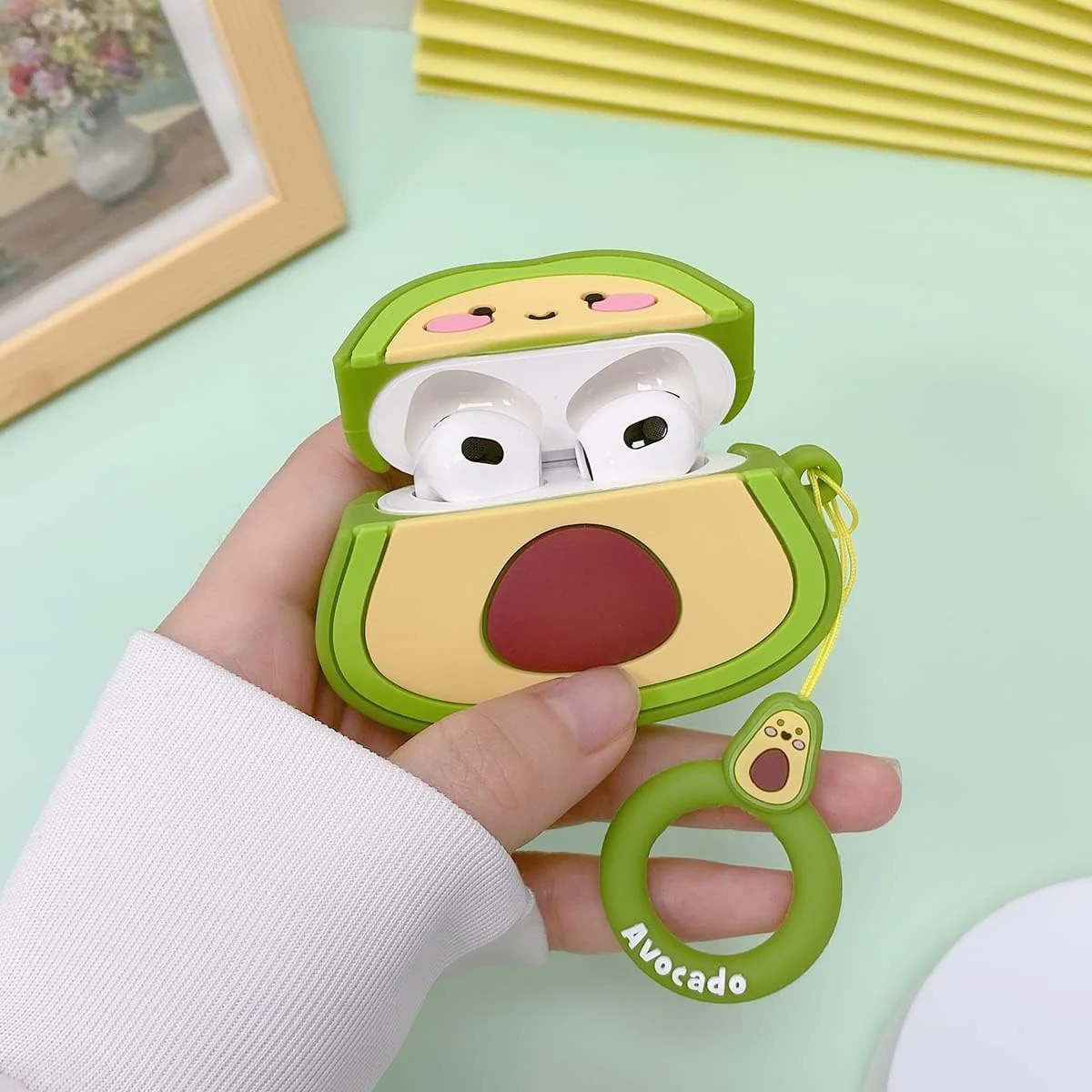DL3 Mobilak Compatible with AirPods Pro 2/1 Gen Case Soft Silicone Shockproof Cover for Apple iPod Pro 2nd/1st Generation, New 3D Cute Cartoon Creative Fun Case with Keychain Design - Avocado Smile