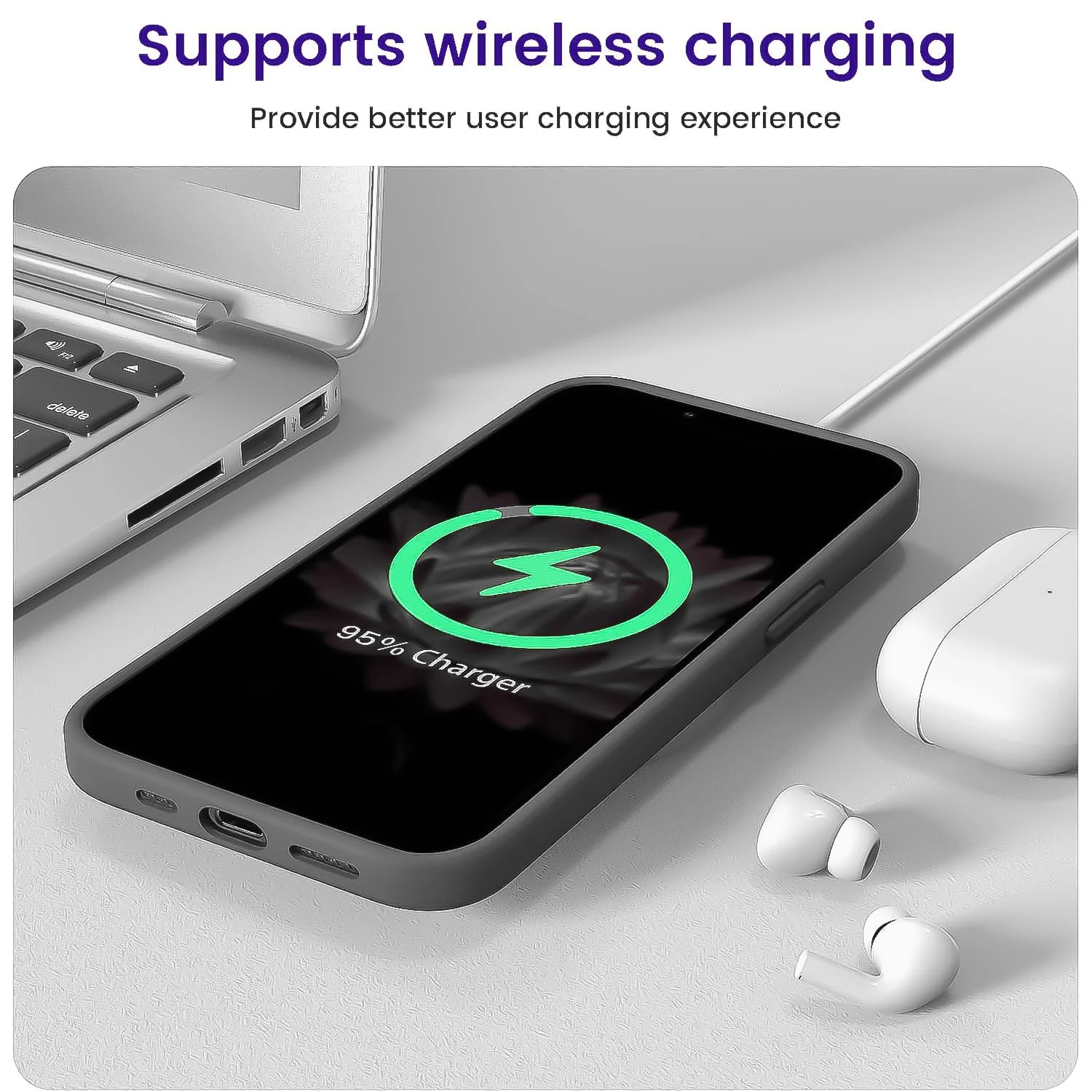 DL3 Mobilak Liquid Silicone Case for iPhone 15 Plus / iPhone 14 Plus, Supports wireless charging, Shock-absorbing protection, Scratch-resistant surface - Dark Gray