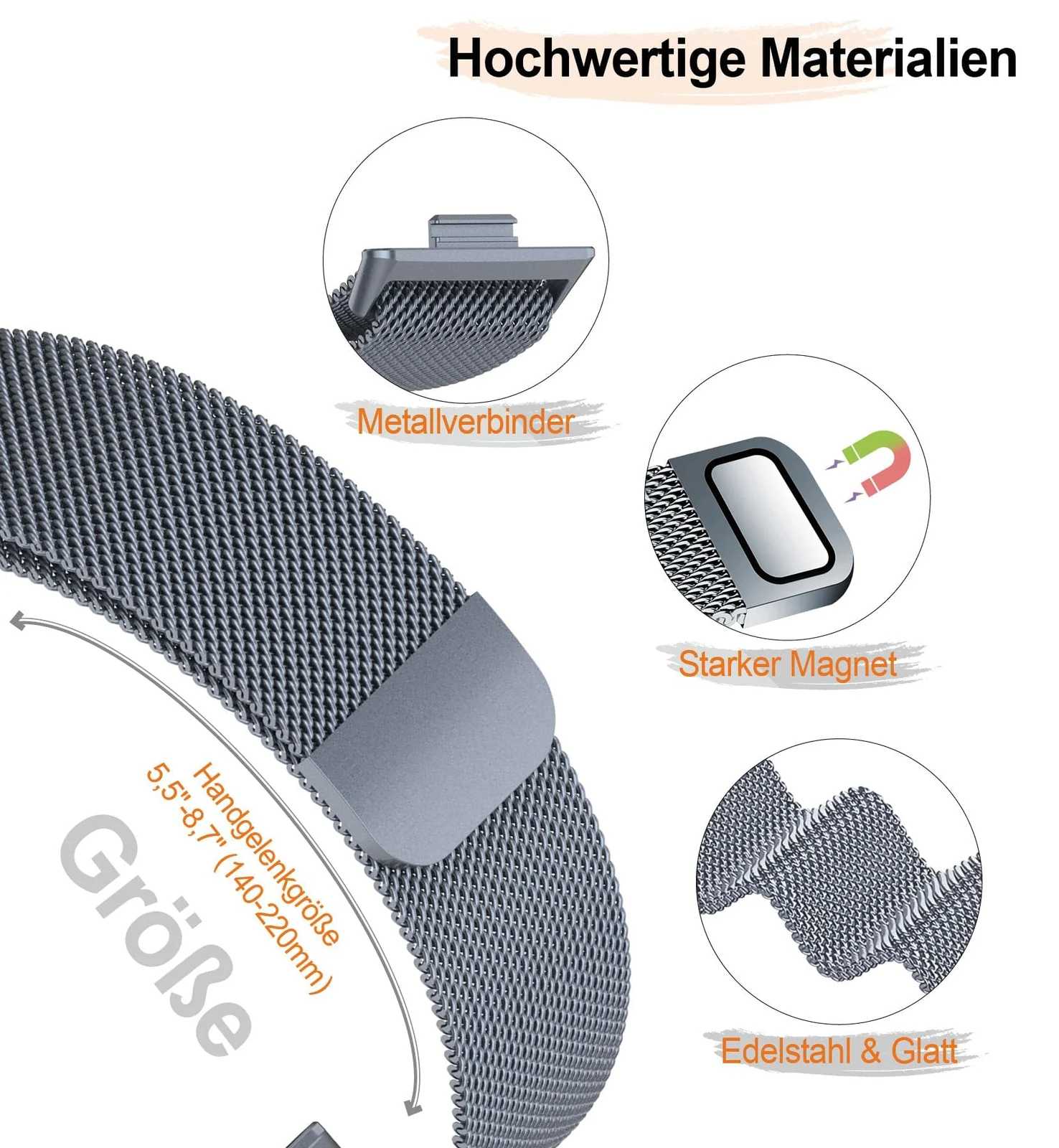 DL3 Mobilak Bracelet Compatible with Huawei Watch Fit 3, Stainless Steel Replacement Straps, Mesh Metal Watch Strap, Magnetic Adjustable Replacement Strap For Huawei Watch Fit3 - Space Gray