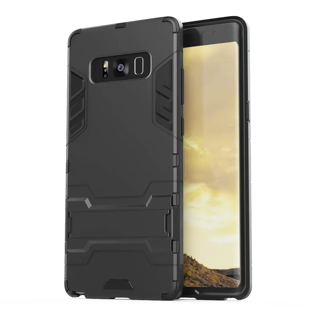 DL3 Mobilak TPU Case with Electroplated Edges for Samsung Galaxy Note 8 with Built-In Kickstand and Shockproof Design - Black