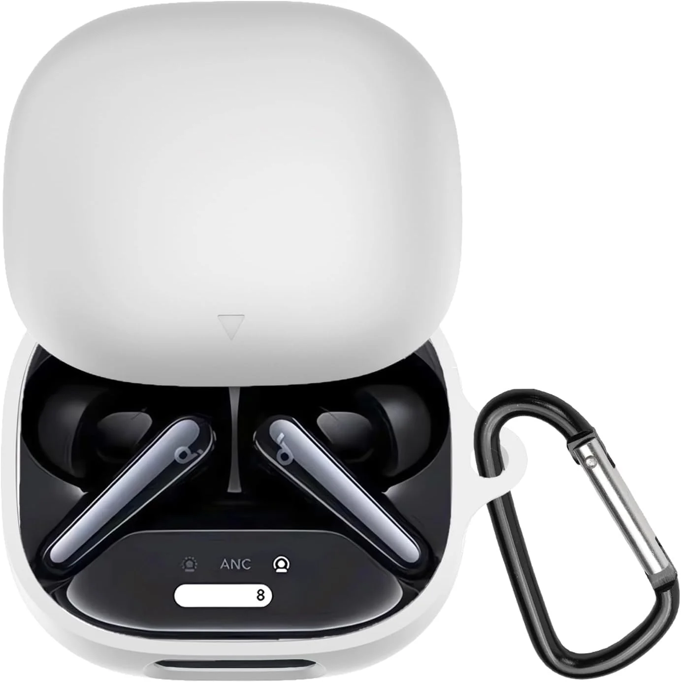 DL3 Mobilak Compatible with Anker Soundcore Liberty 4 Pro Case Cover, Soft Silicone Shockproof Protective Wireless Earbuds with Carabiner, Front LED Visible - White
