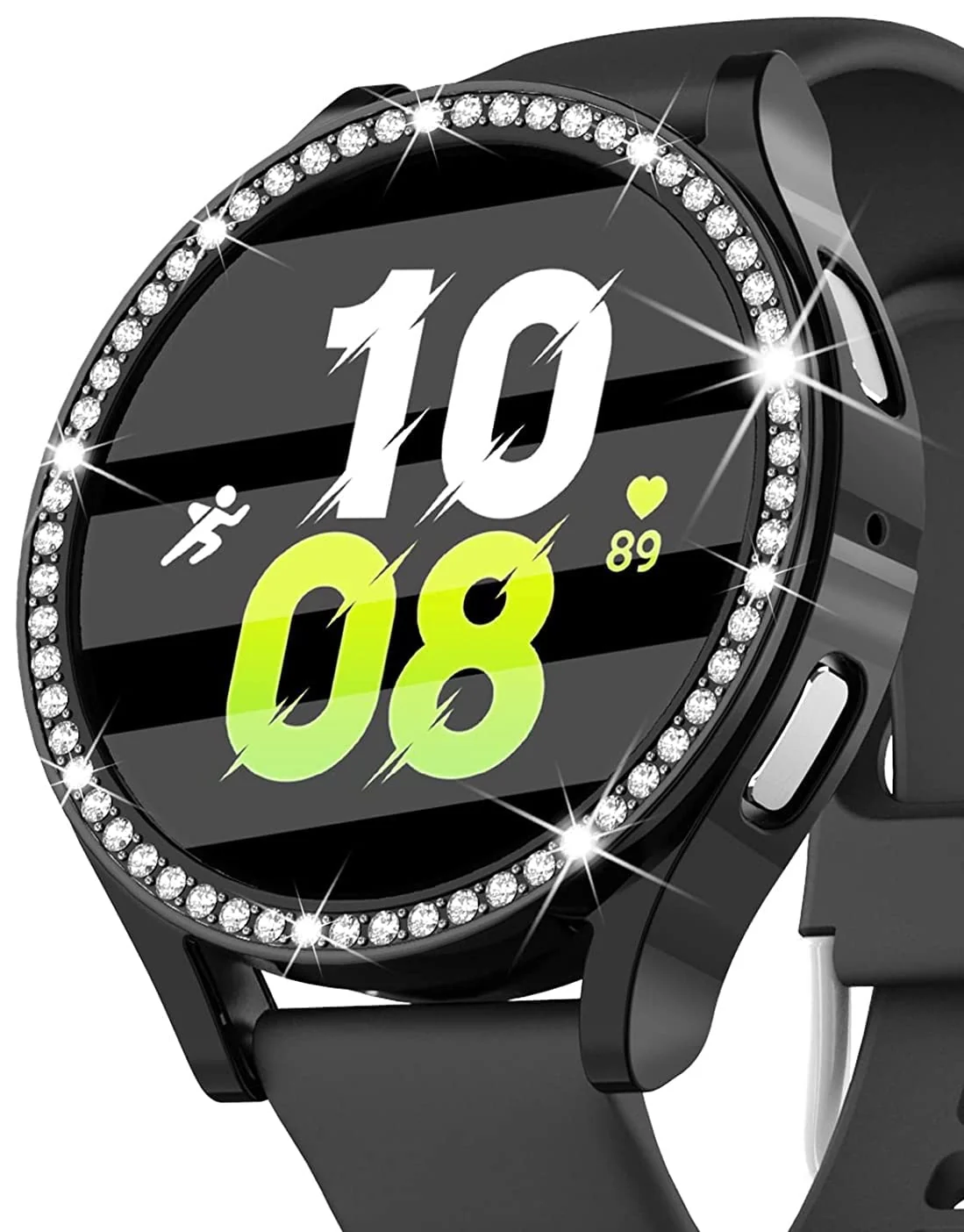 DL3 Mobilak Bumper Diamond Case Compatible with Samsung Galaxy Watch 4 Classic 46mm, Bling Crystal Diamonds PC Plastic Protector Case Cover Frame For Galaxy Watch4 Classic 46 MM - Black