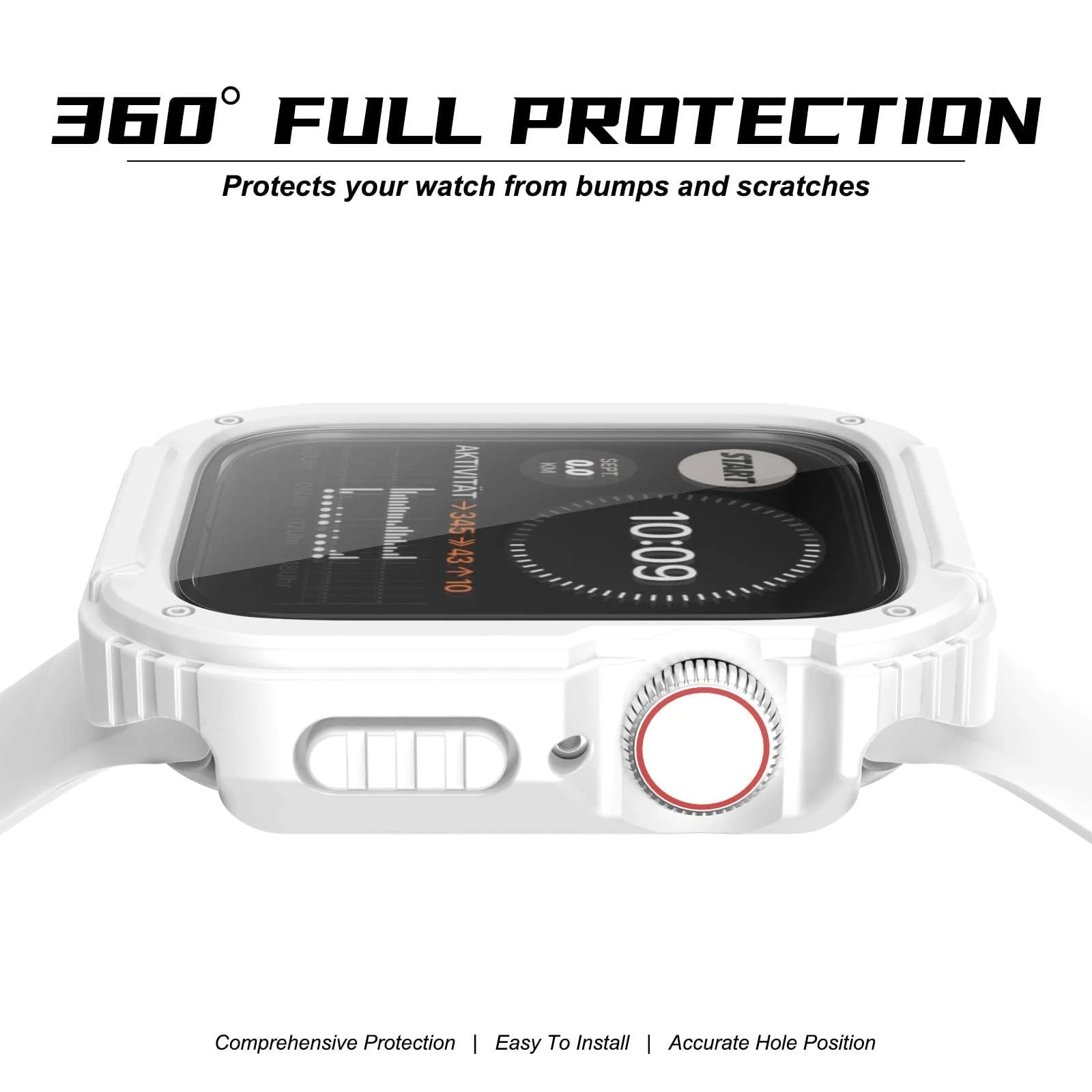 DL3 Mobilak Rugged Apple Watch Case 42mm Series 3/2/1 with Built-in Glass Screen Protector, Durable Military Grade Drop-Proof Protective Cove Full Coverage Shock-Proof Bumper For iWatch 42mm - White
