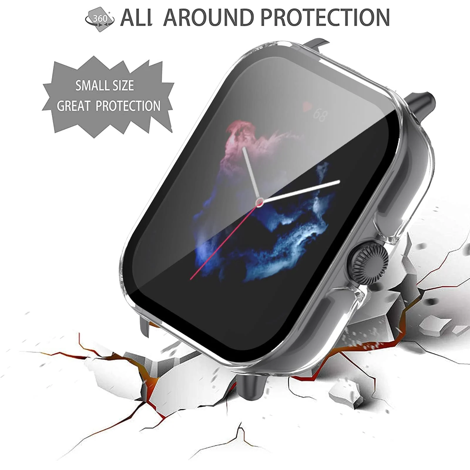 DL3 Mobilak Protective Case For Amazfit GTS 3, 9H Hardness PC Case Bumper Full Slim Protective Cover with Built-in Tempered Glass Screen Protector For Amazfit GTS3 - Clear