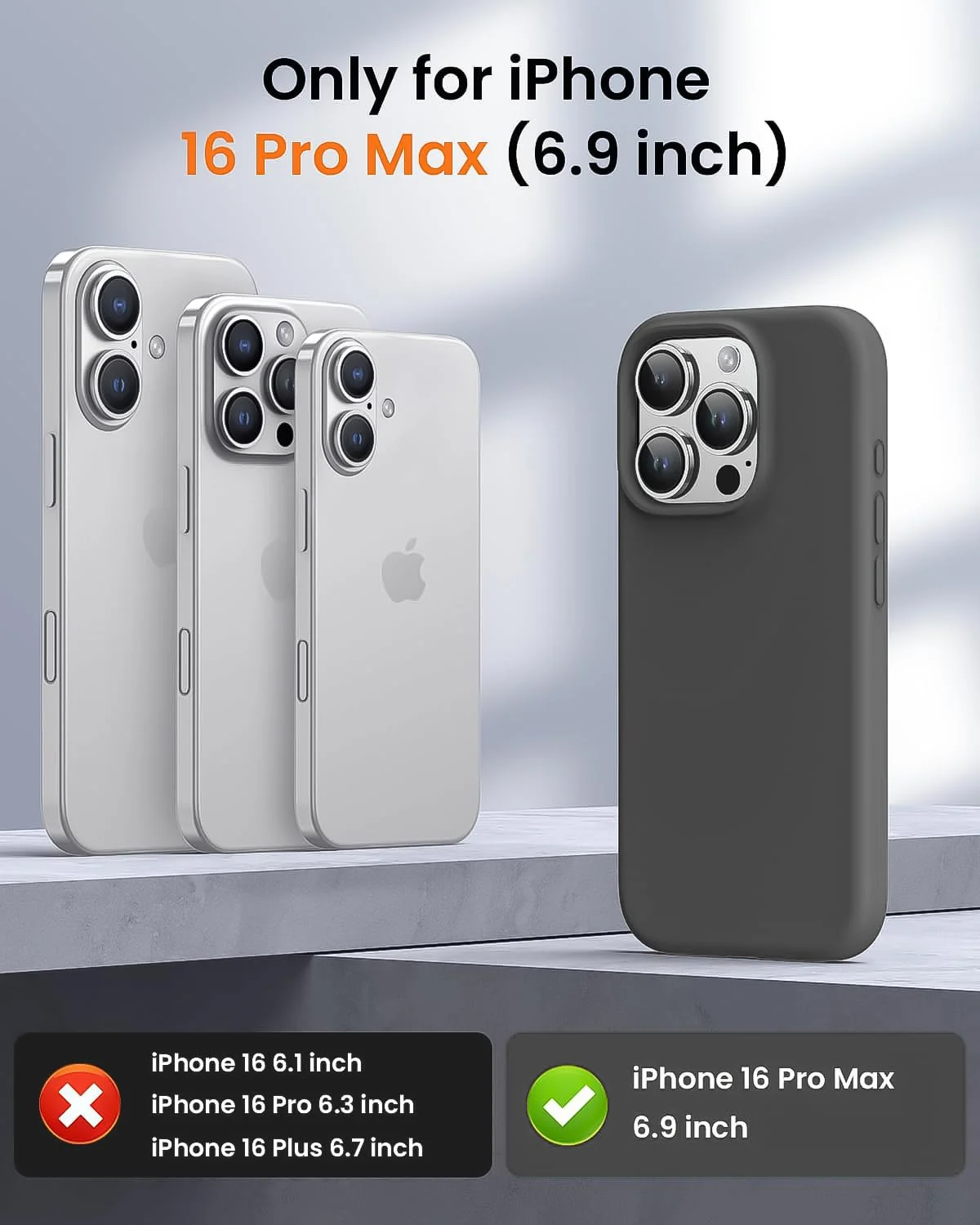 DL3 Mobilak Liquid Silicone Case for iPhone 16 Pro Max 6.9-inch, Supports wireless charging, Shock-absorbing protection, Scratch-resistant surface - A. Dark Gray