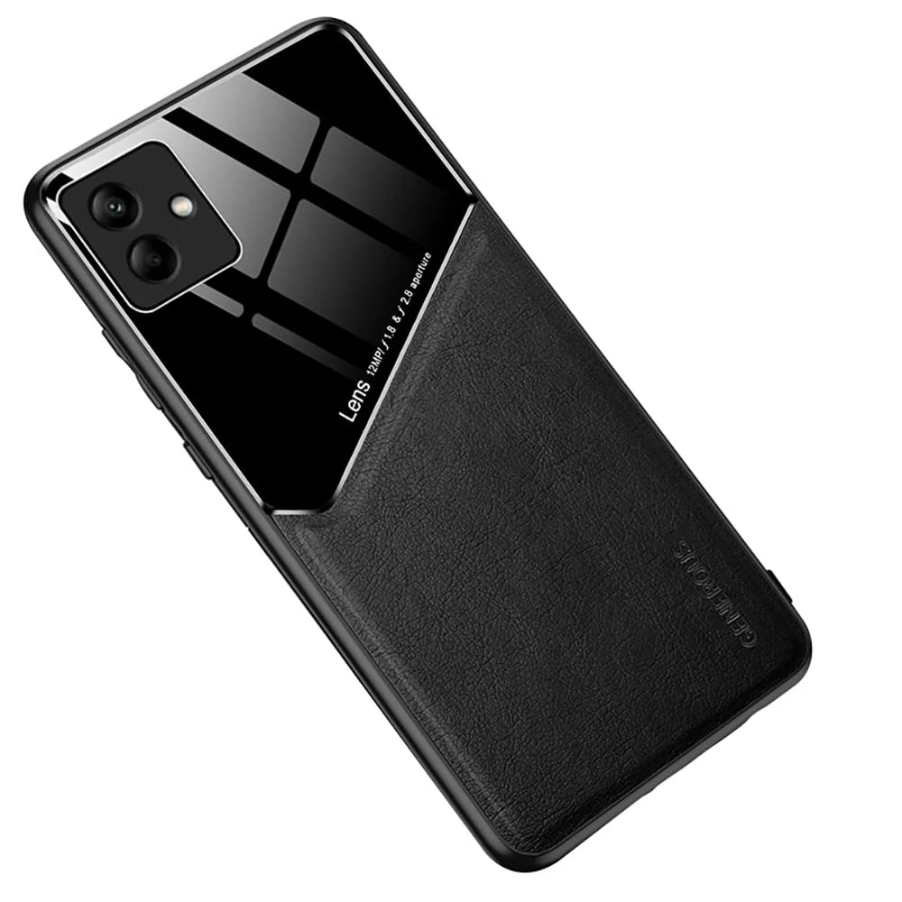 DL3 Mobilak Leather and PC Protective Case for Samsung Galaxy A04, Built-in magnetic car-mount support, Shock-absorbing protection, Raised edges around the screen and camera - Black