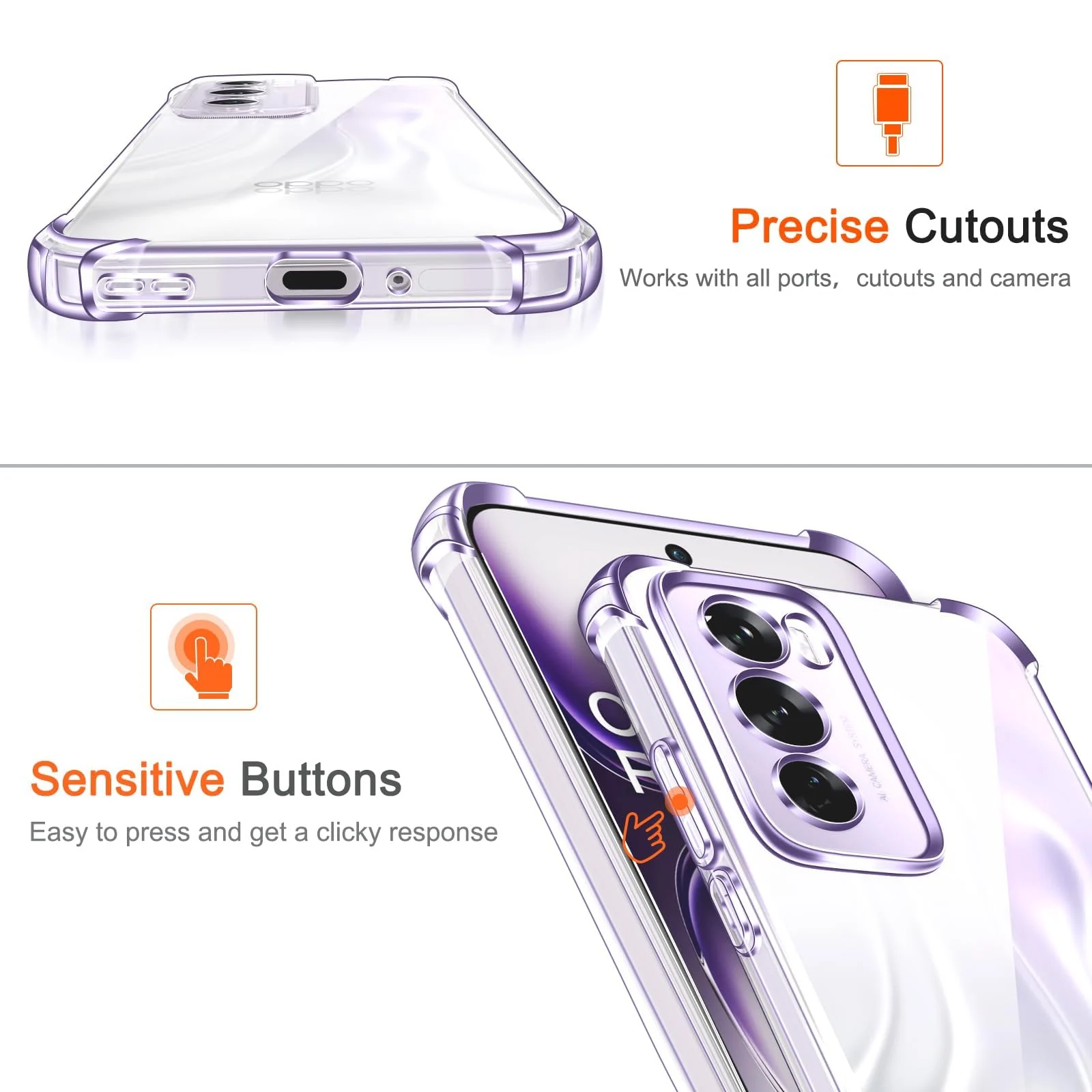 DL3 Mobilak Clear TPU Protective Case for OPPO Reno 12 Pro 5G with Camera Protection and Shockproof Design - Clear