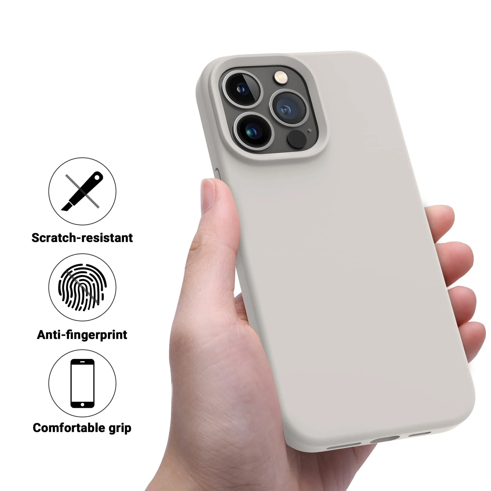DL3 Mobilak Liquid Silicone Protective Case with Soft Microfiber Lining for iPhone 14 Pro Max (6.7 Inch) - Stone