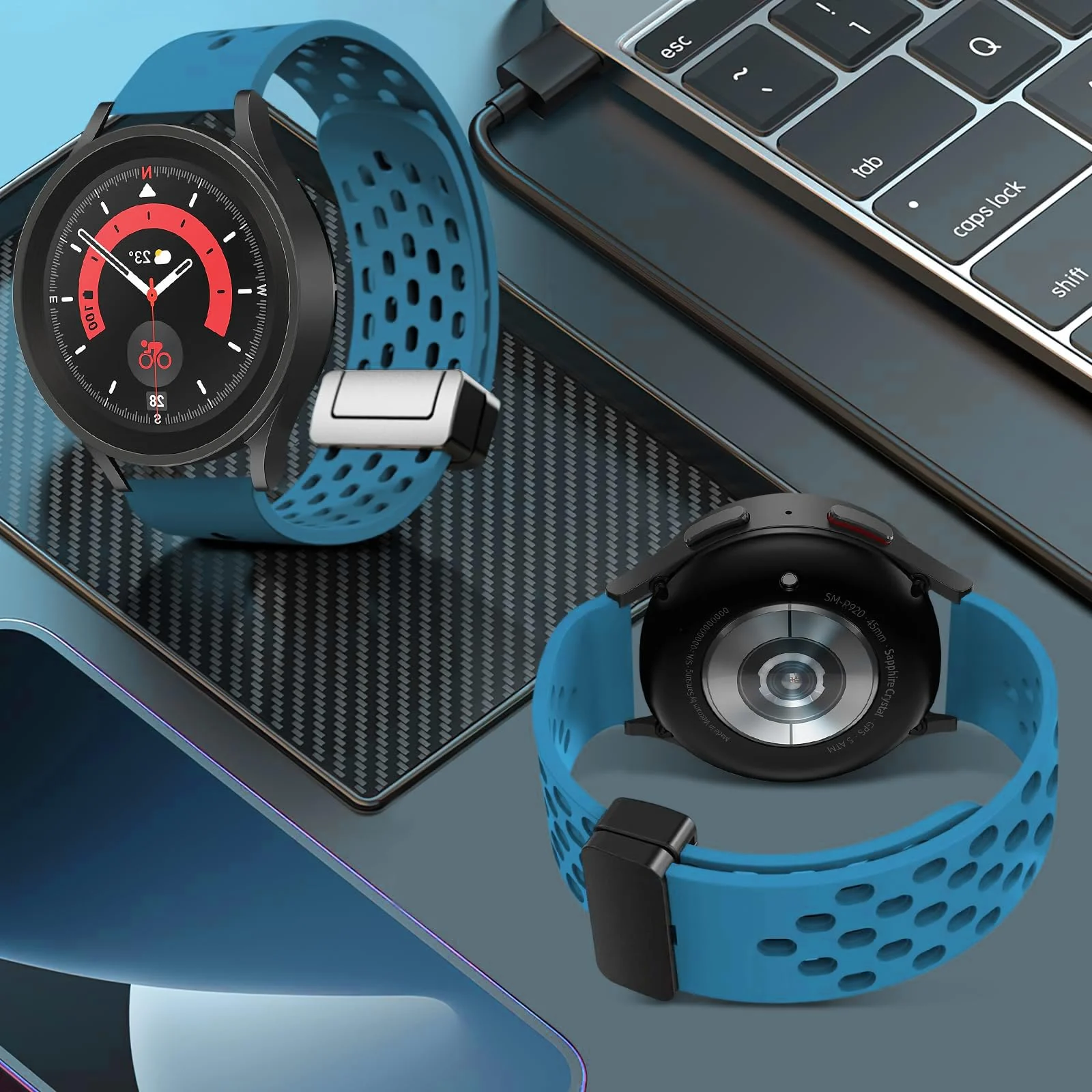 DL3 Mobilak Silicone Band Magnetic Clasp 22MM Strap For Samsung galaxy watch3 45mm /galaxy 46mm/Gear S3/Huawei watch GT3 46MM/GT2E/GT2 Pro/GT GT2 46MM/Magic Watch2 46mm/Amazfit GTR 3/4 (Rock) - Rock Blue