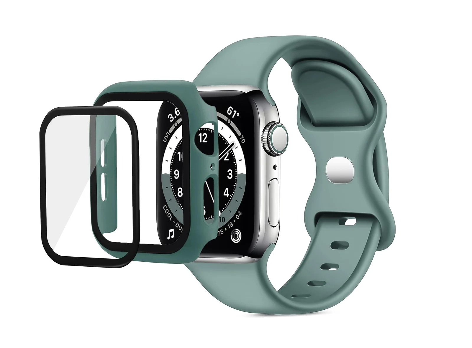 DL3 Mobilak Band with Case Compatible with Apple Watch 44mm, Silicone Sport Wristband Replacement, Strap With Cover Built-in Glass Screen Protector for iWatch Series 6 5 4 SE SE 2 - Pine Green