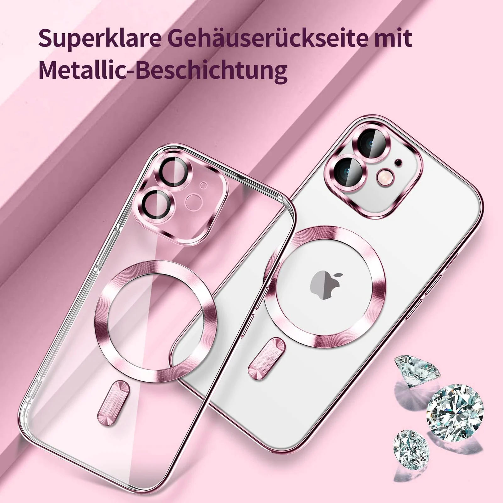 DL3 Mobilak Case for iPhone 11 (6.1 Inch) Compatible with MagSafe, with Camera Lens Protector, Magnetic Clear Case Slim Plated Protective Case - Pink
