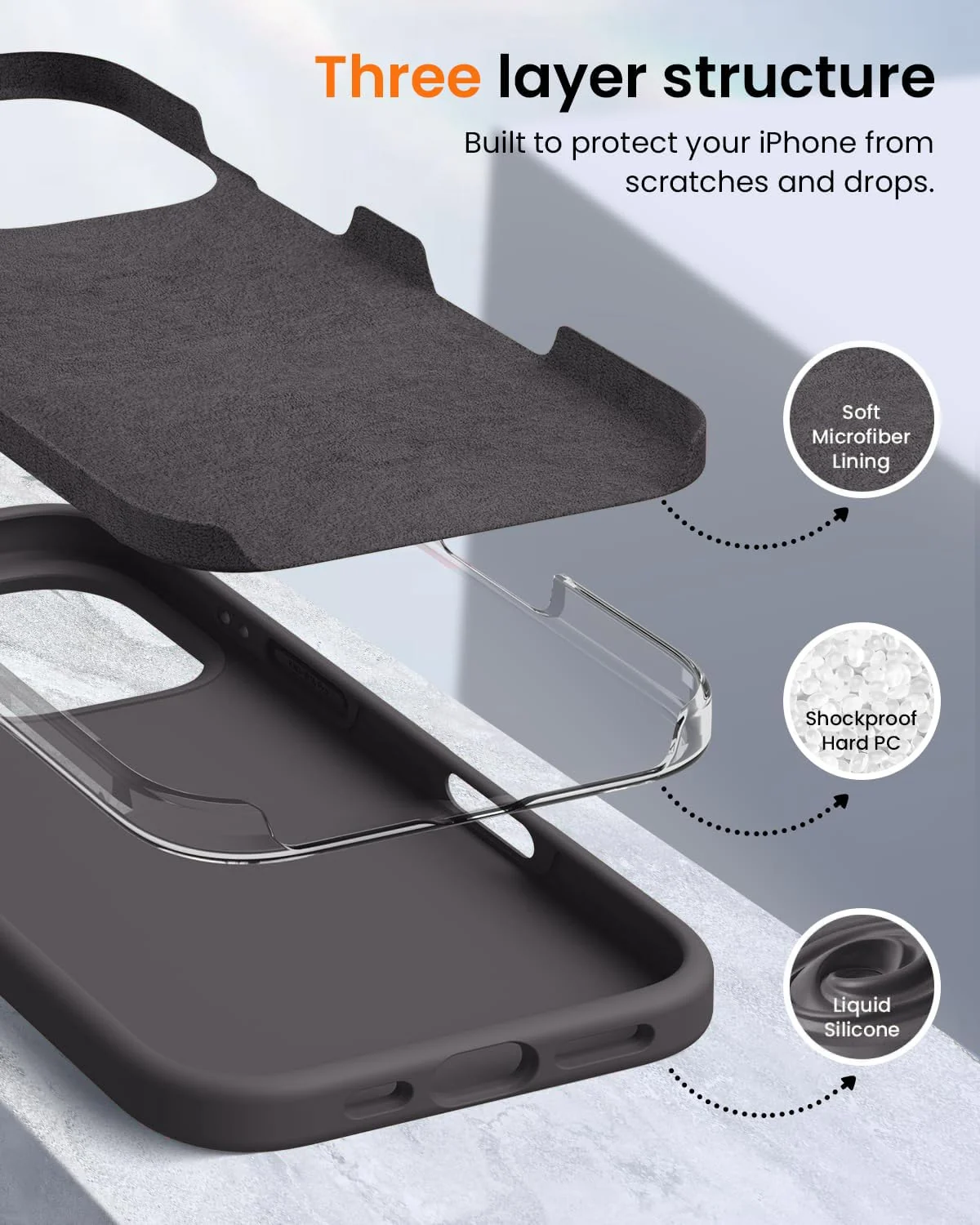 DL3 Mobilak Liquid Silicone Protective Case with Soft Microfiber Lining for iPhone 16 Pro Max - Dark Brown