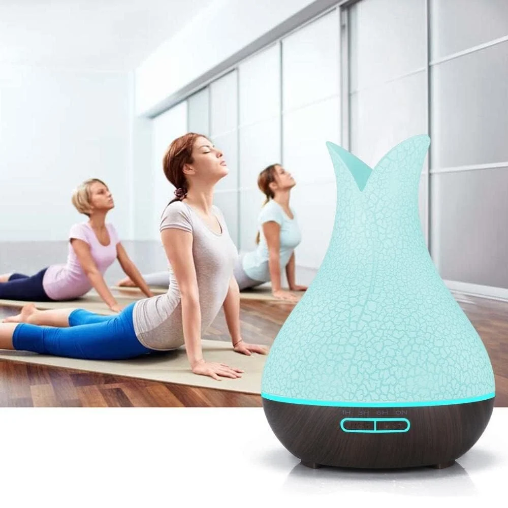 Mobigon Essential Oil Diffuser, Aromatherapy Diffuser 500ml with Remote Control, 4 Timer & Auto-Off Safety Switch, 7 Color LED Lights Mode, 10 Hours Quiet Humidifier for Bedroom - H.Dark Brown