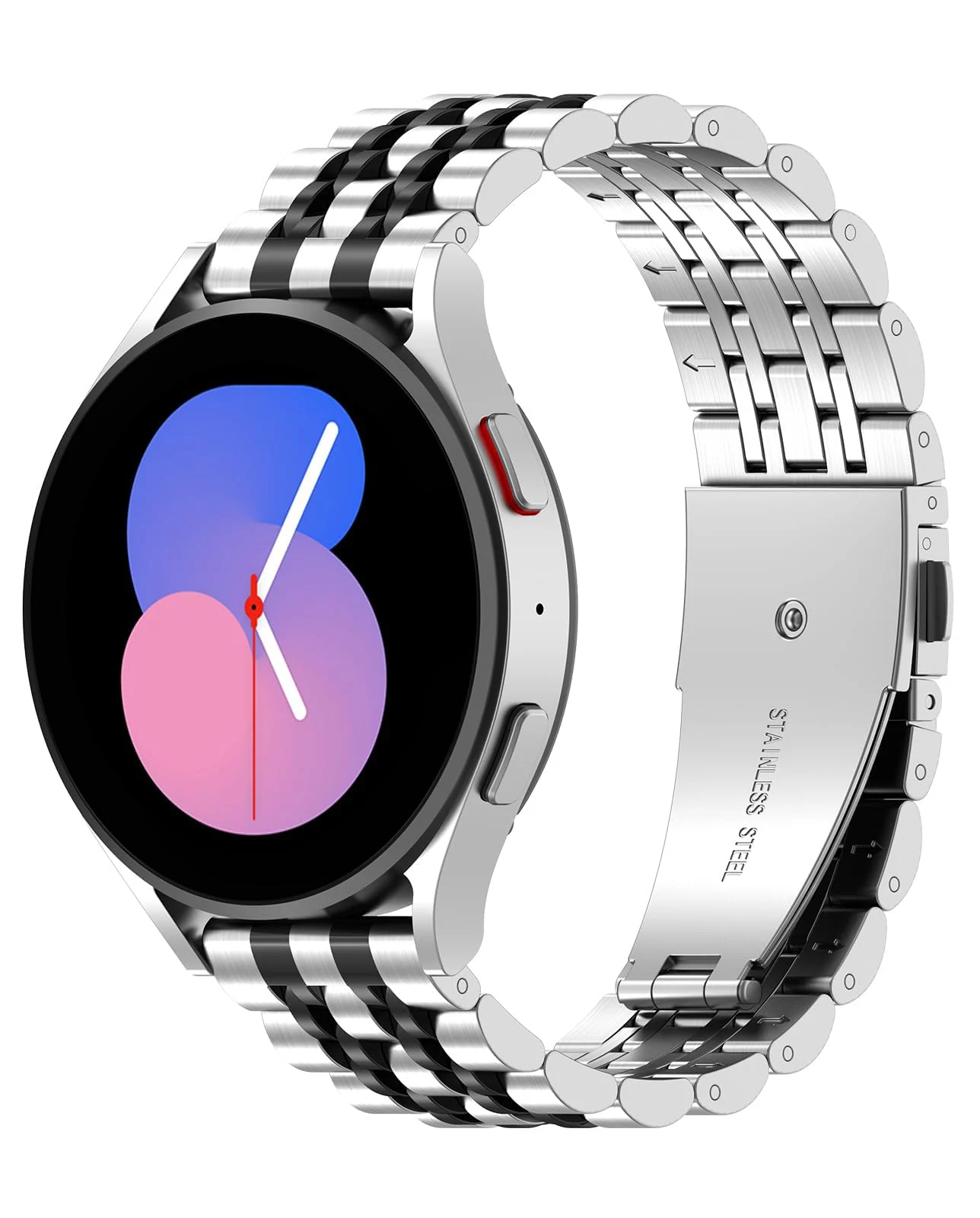 20mm Metal Strap for Samsung Galaxy Watch 7/6/5/4 40mm 44mm/Watch 5 Pro 45mm/S2 classic/active 2 40mm 44mm, 20 mm Stainless Steel Band for Amazfi Active 2/GTS 4/3/3 Pro/2e/GTS 4 Mini (B-Silver/Black)