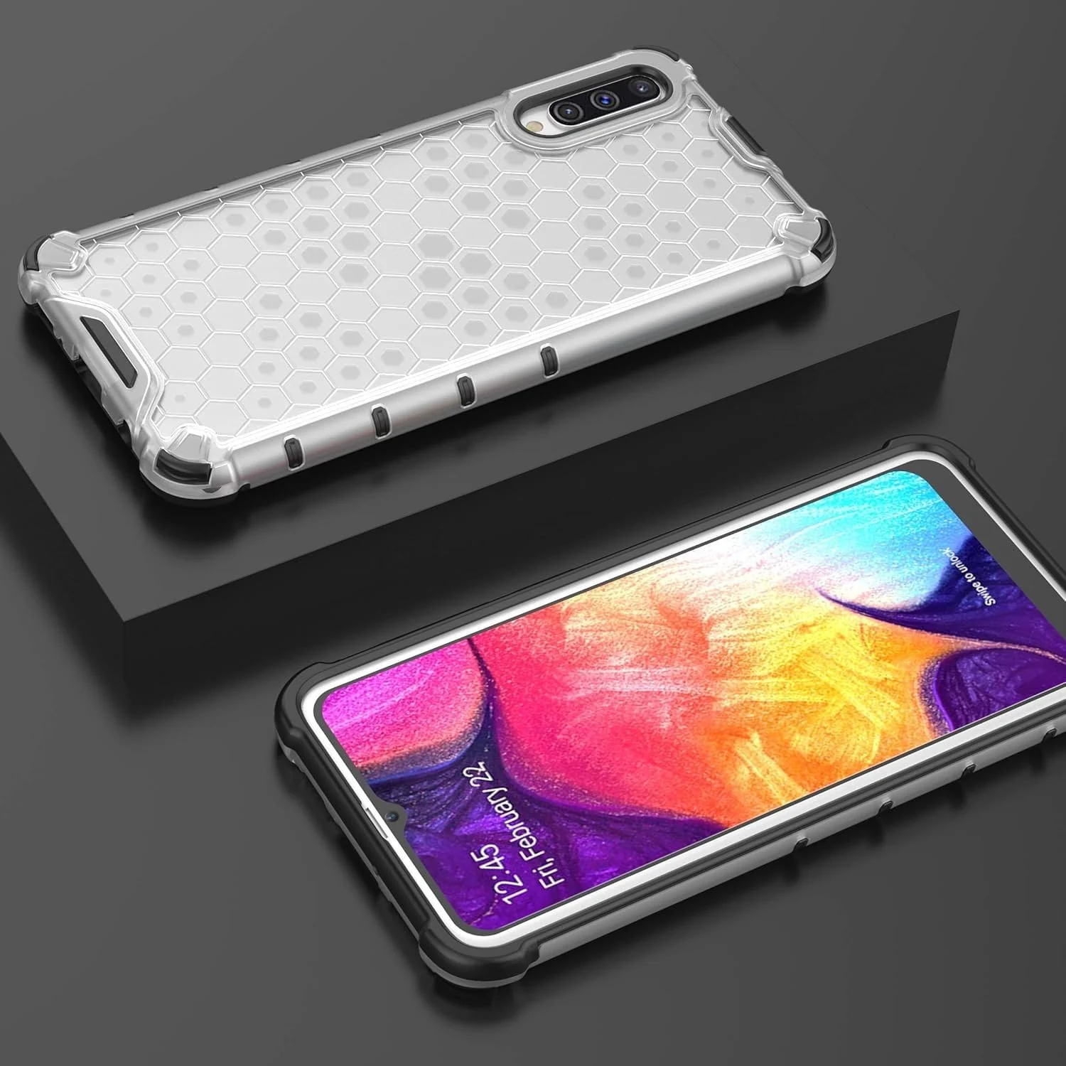DL3 Mobilak Honeycomb Protective Case for Samsung Galaxy A50 / A30S / A50S, Shock-absorbing protection, Transparent design, Slim, lightweight profile - Clear